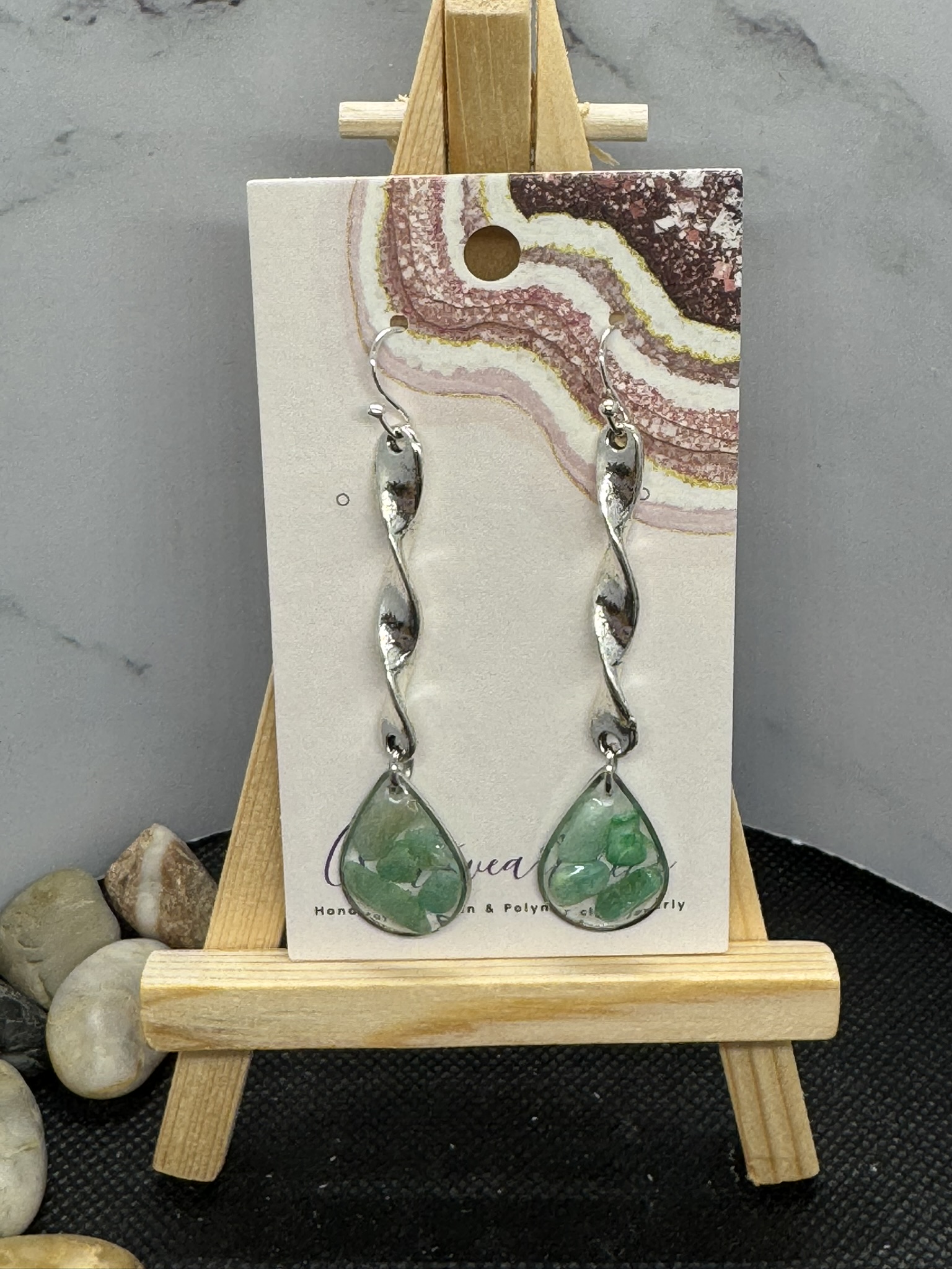 Silver Swirls with Green Abalone