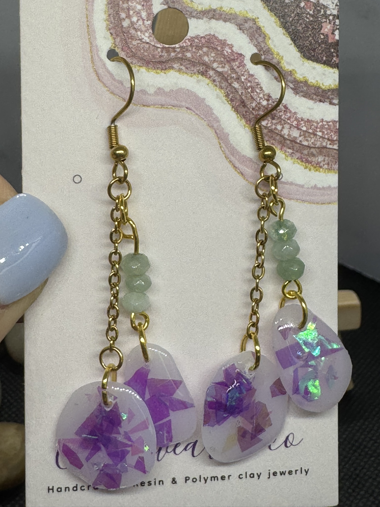 Dangle Earrings and Green Gemstone Beads