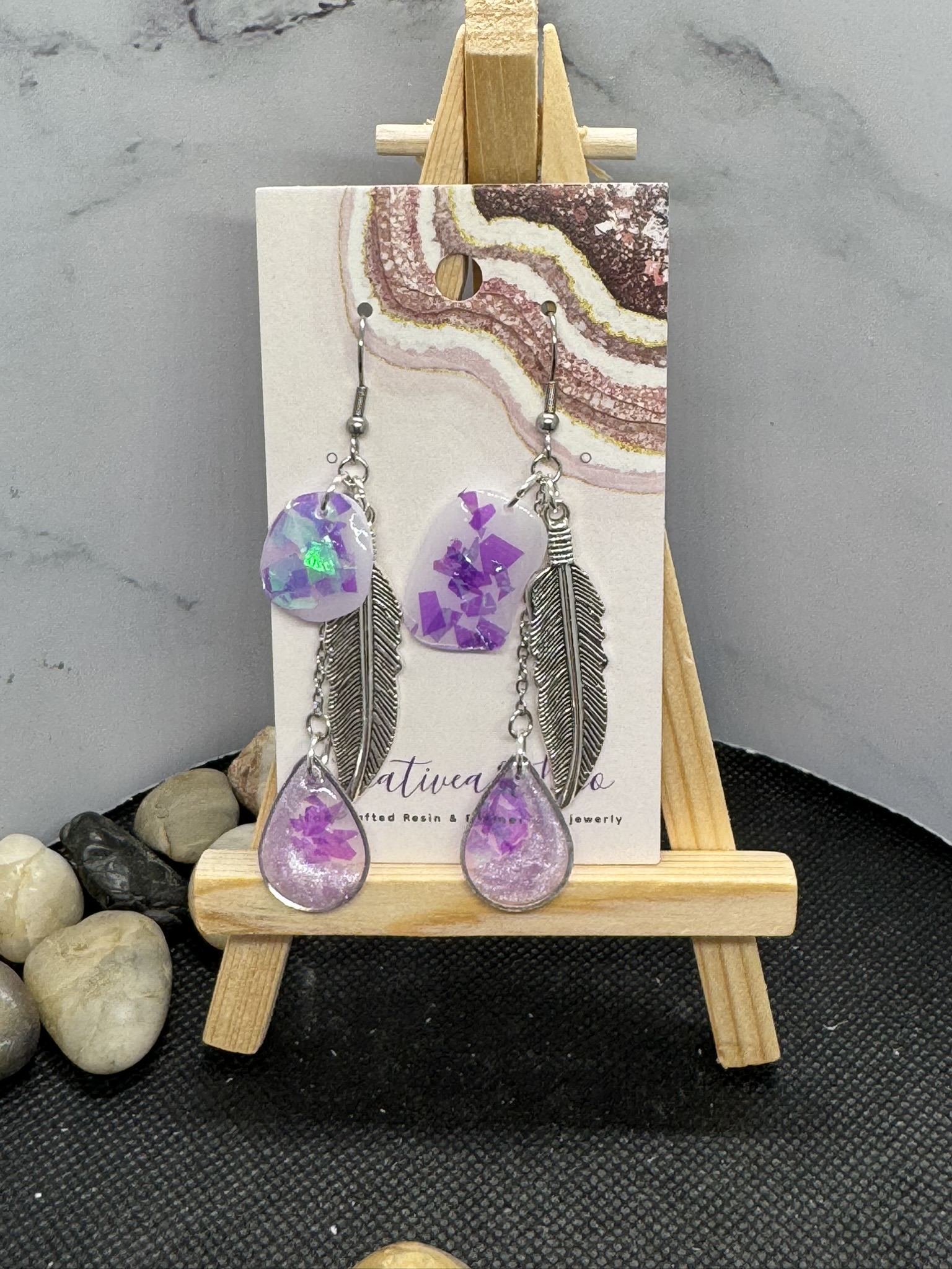 Handcrafted Feather and Resin Earrings
