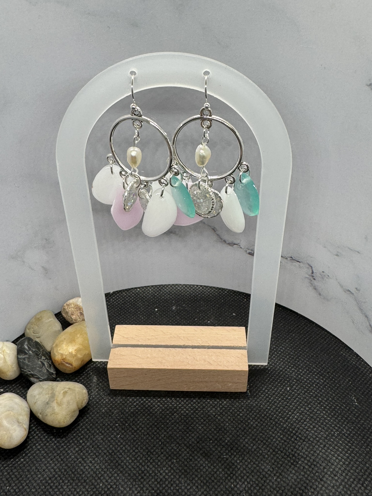 Fresh Water Pearl Resin Dangle Earrings