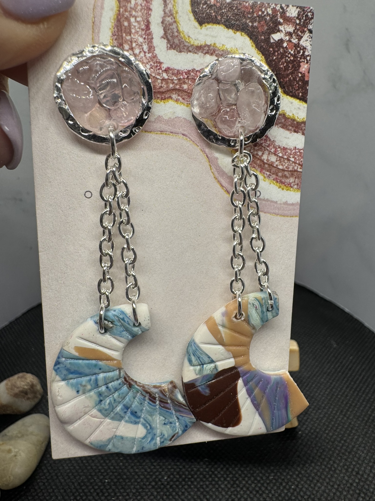 Abstract Pink Quartz Dangle Earrings