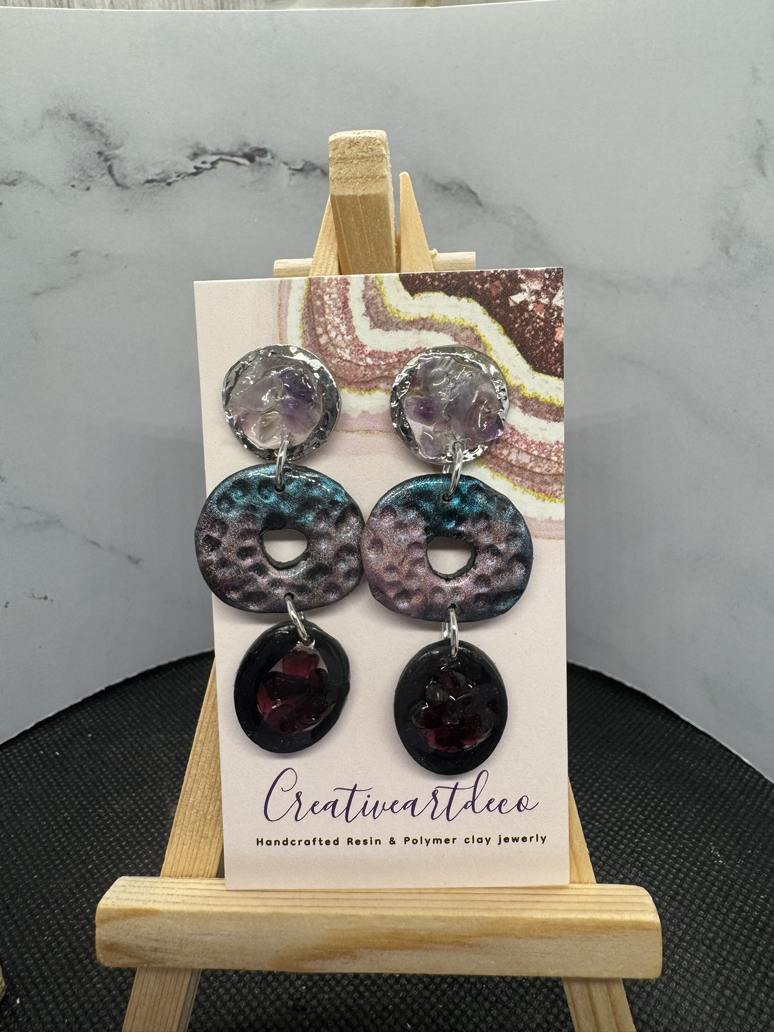 Handcrafted Resin and Clay Garnet Crystals Earrings