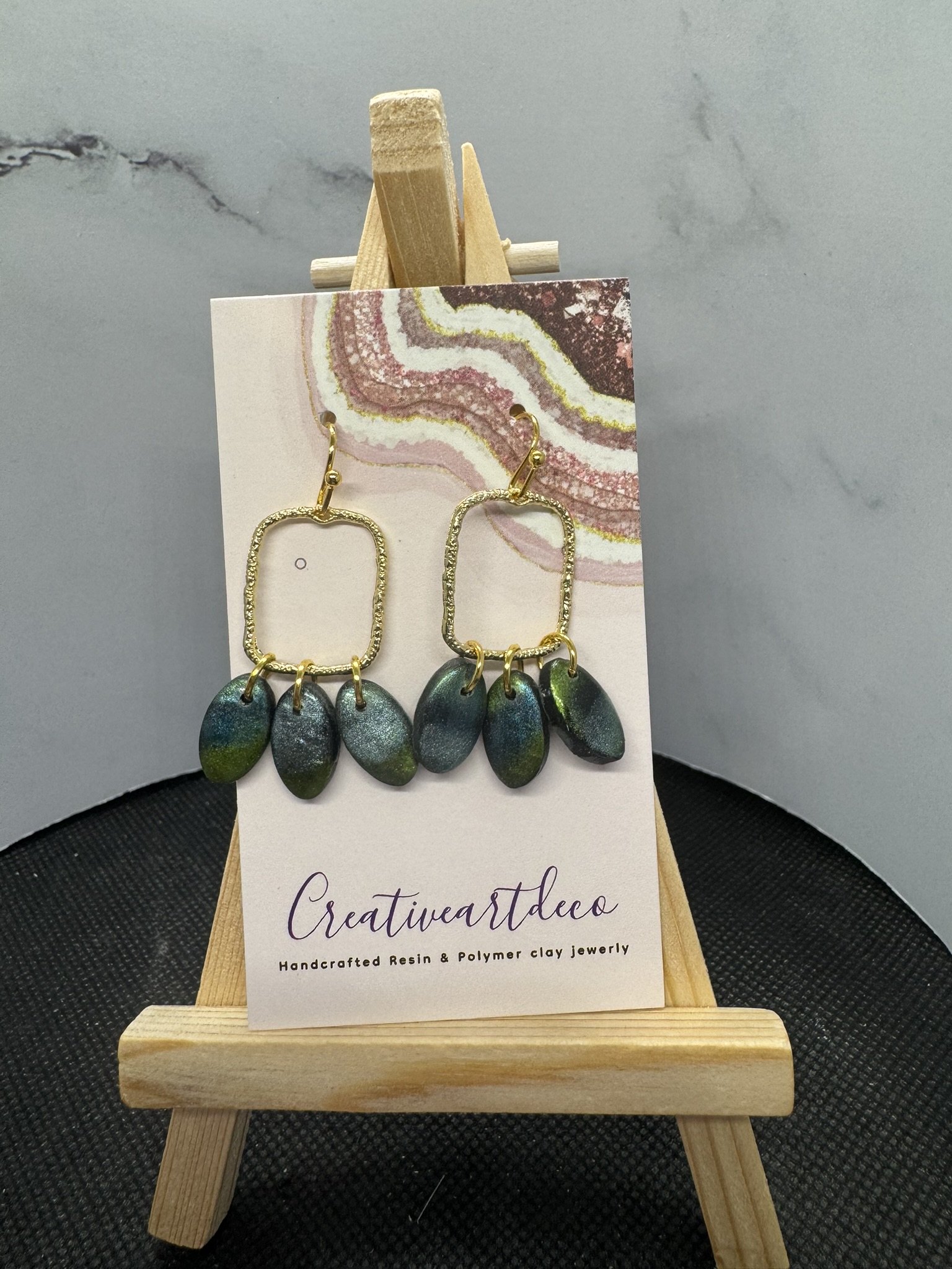 Clay Charm Green Dangle Earrings