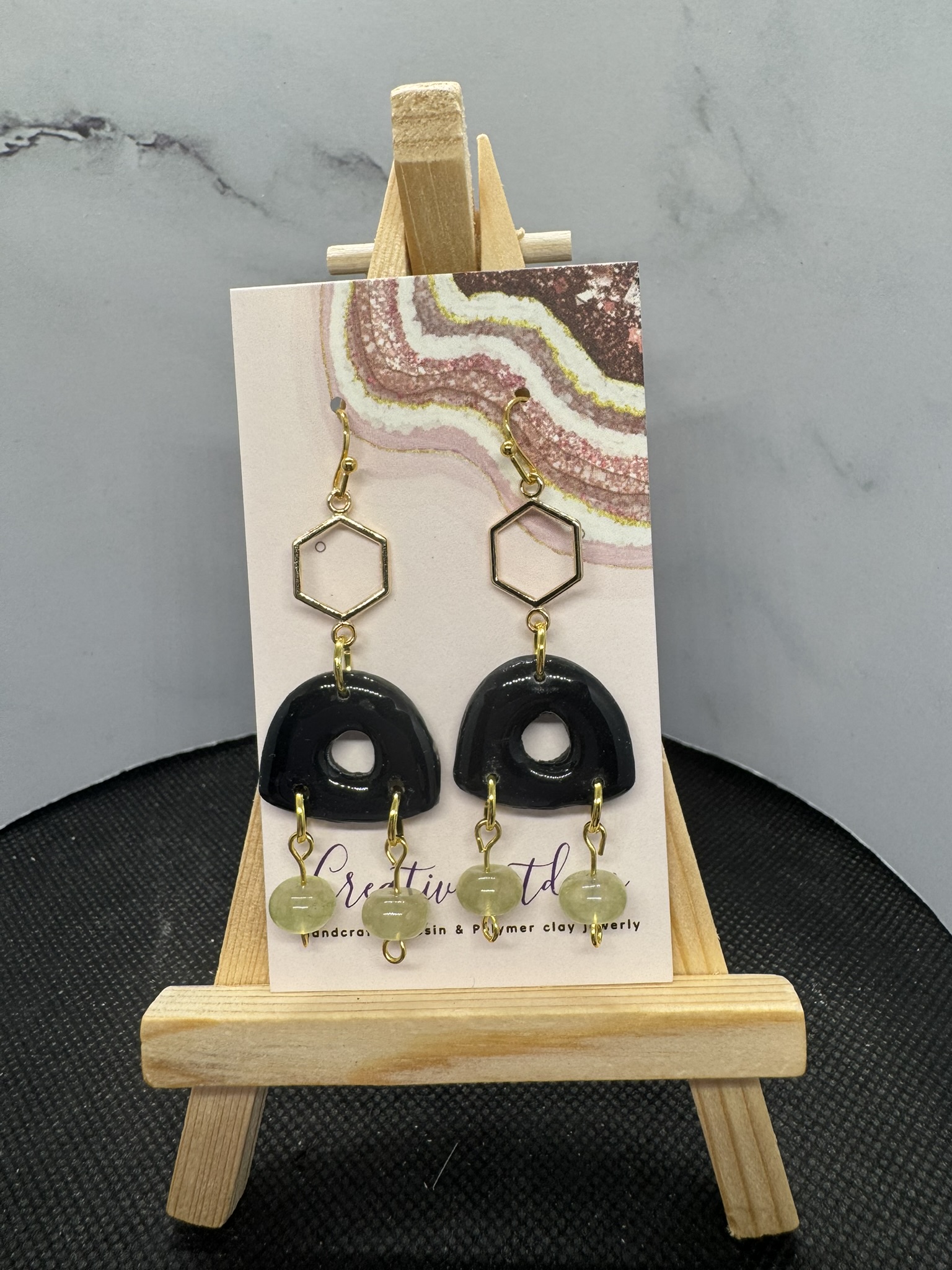 Geometric Black and Gold Dangle Earrings