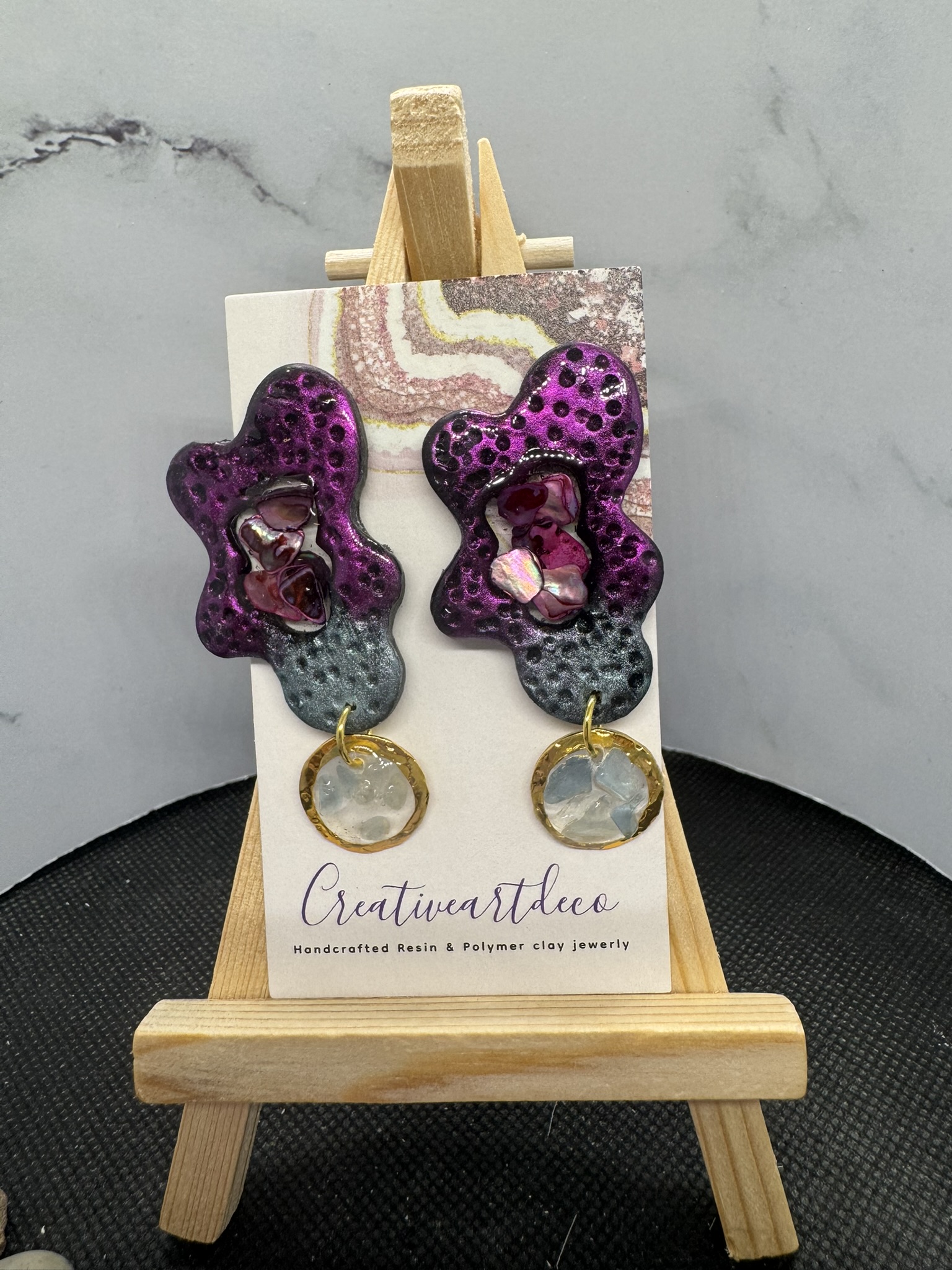 Organic Shaped Resin and Polymer Clay Abalone Earrings