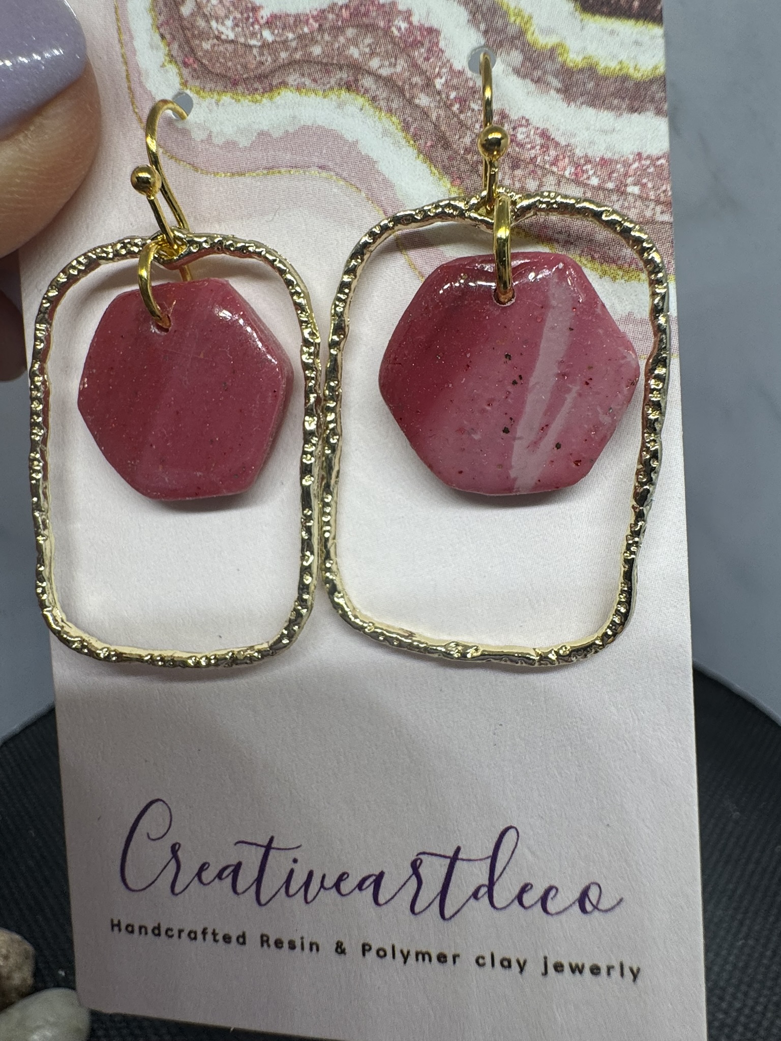 Octagon Floating Gold Dangle Earrings