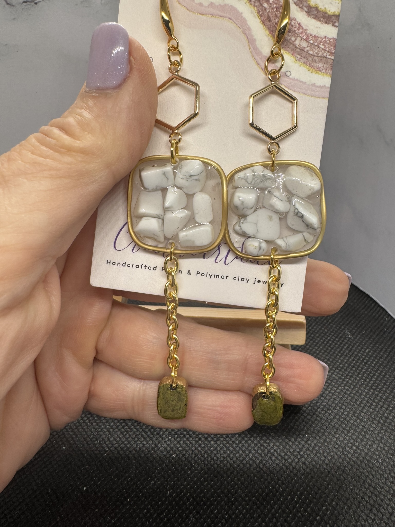 Geometric Stone Dangle Earrings