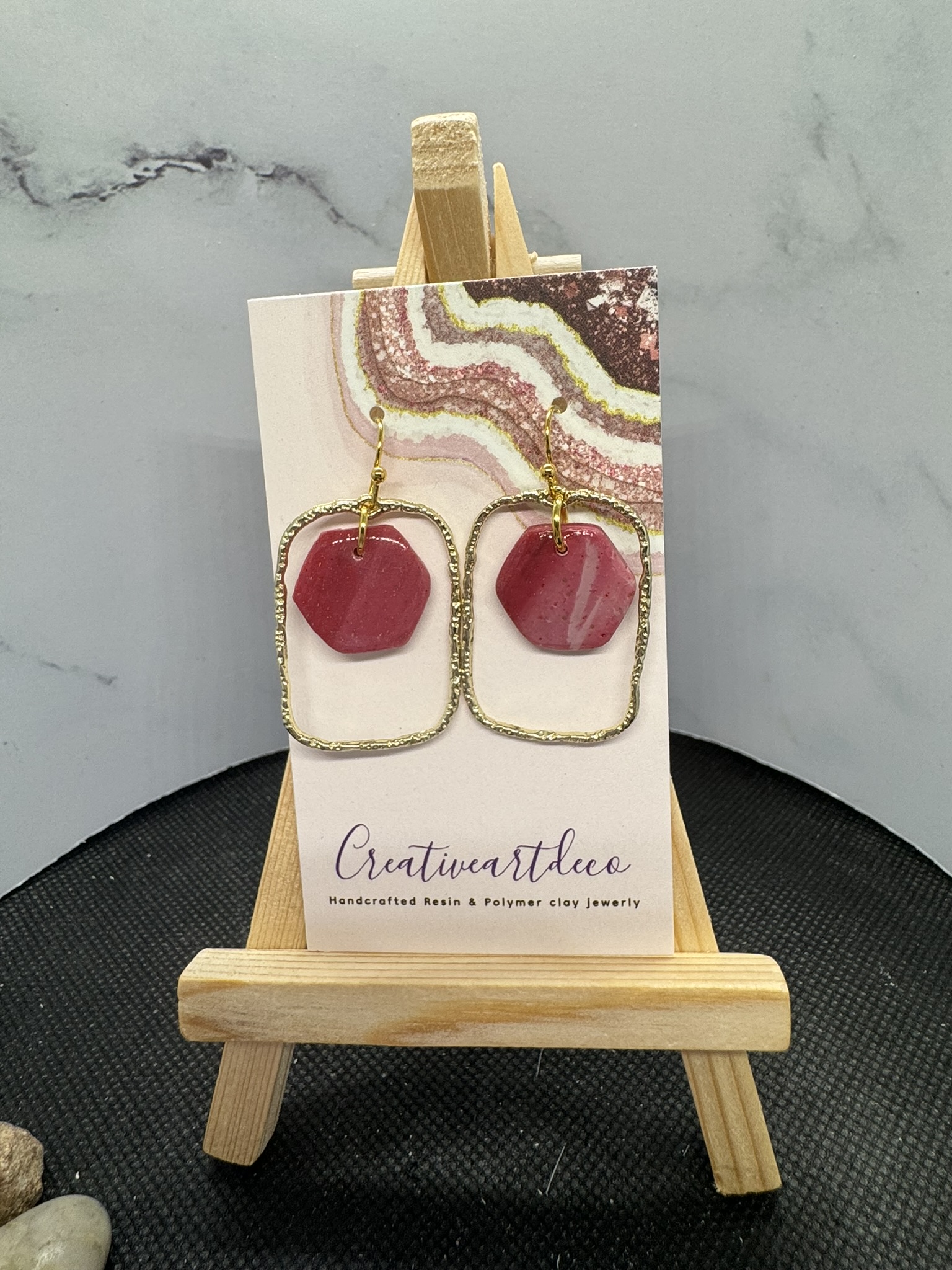 Octagon Floating Gold Dangle Earrings