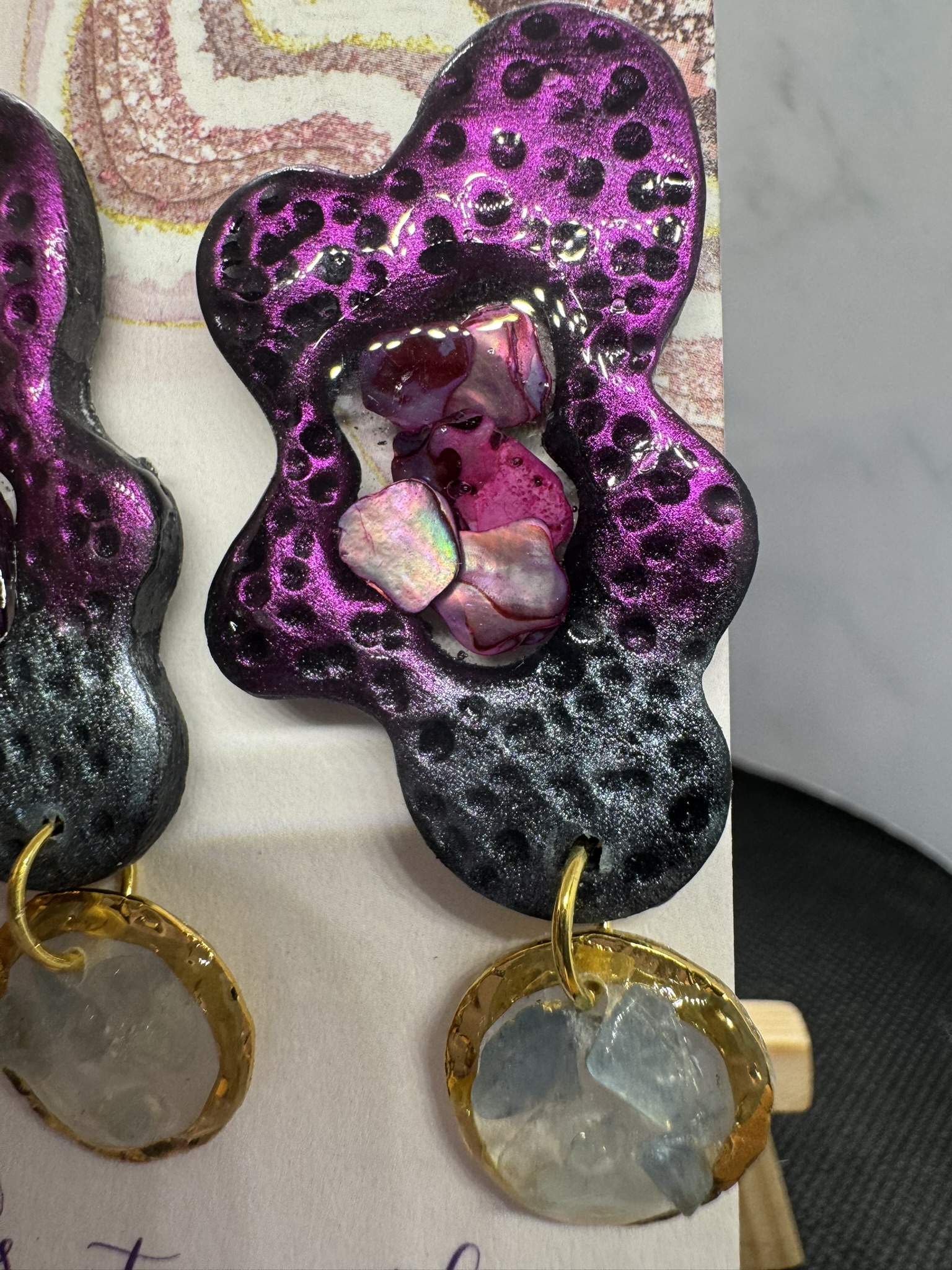 Organic Shaped Resin and Polymer Clay Abalone Earrings