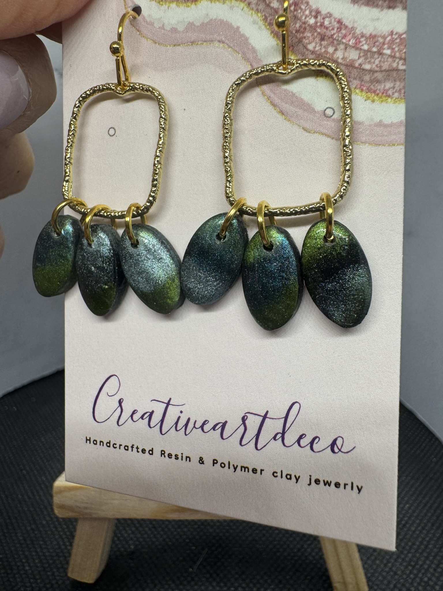 Clay Charm Green Dangle Earrings