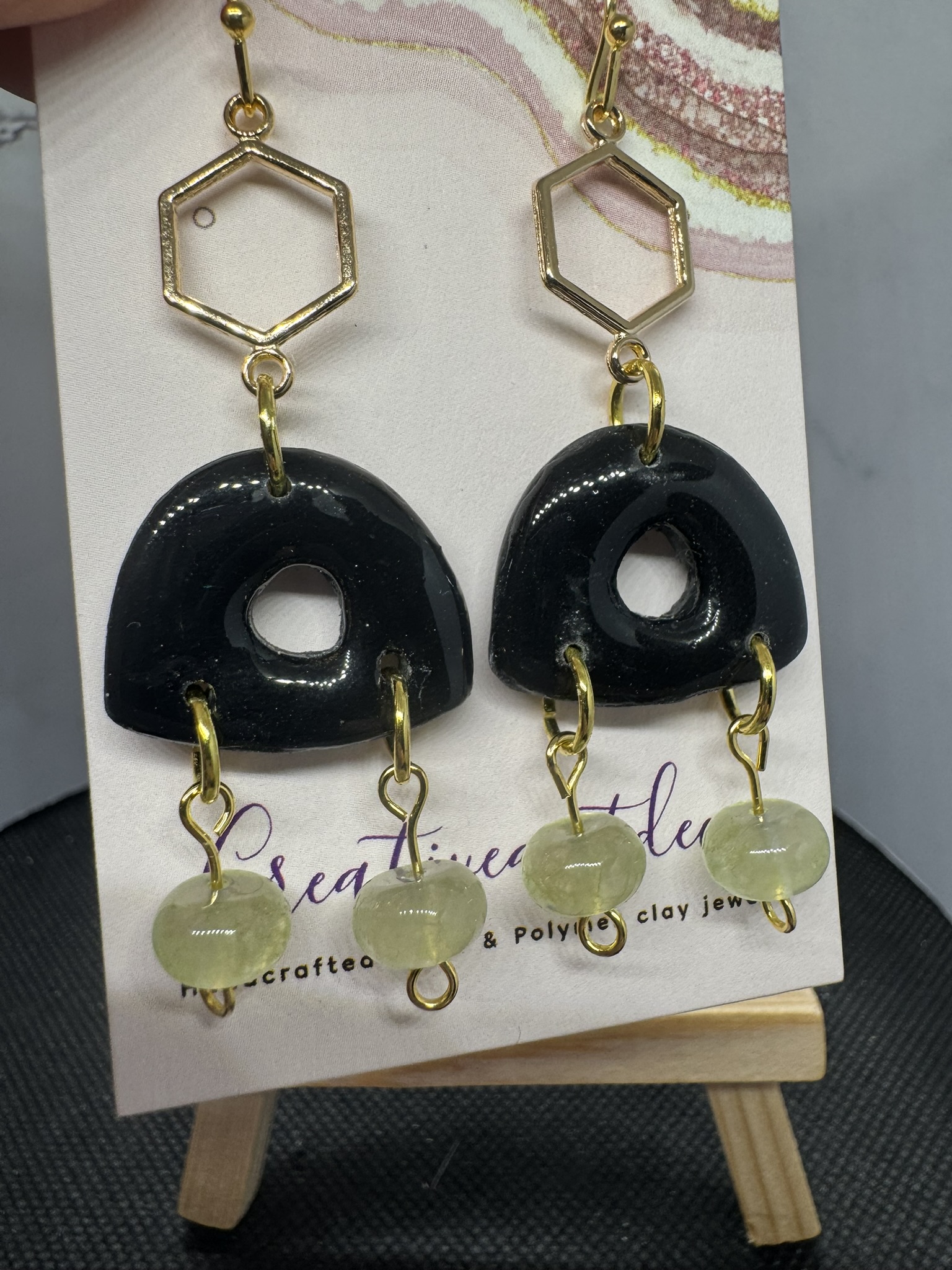 Geometric Black and Gold Dangle Earrings