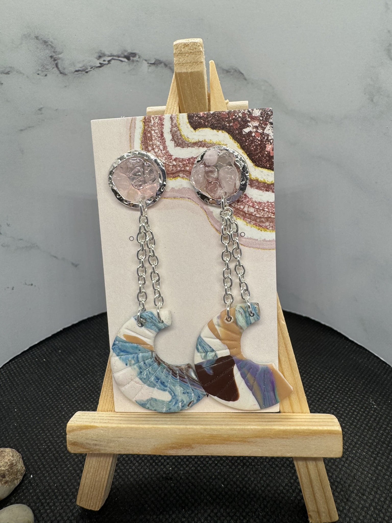 Abstract Pink Quartz Dangle Earrings