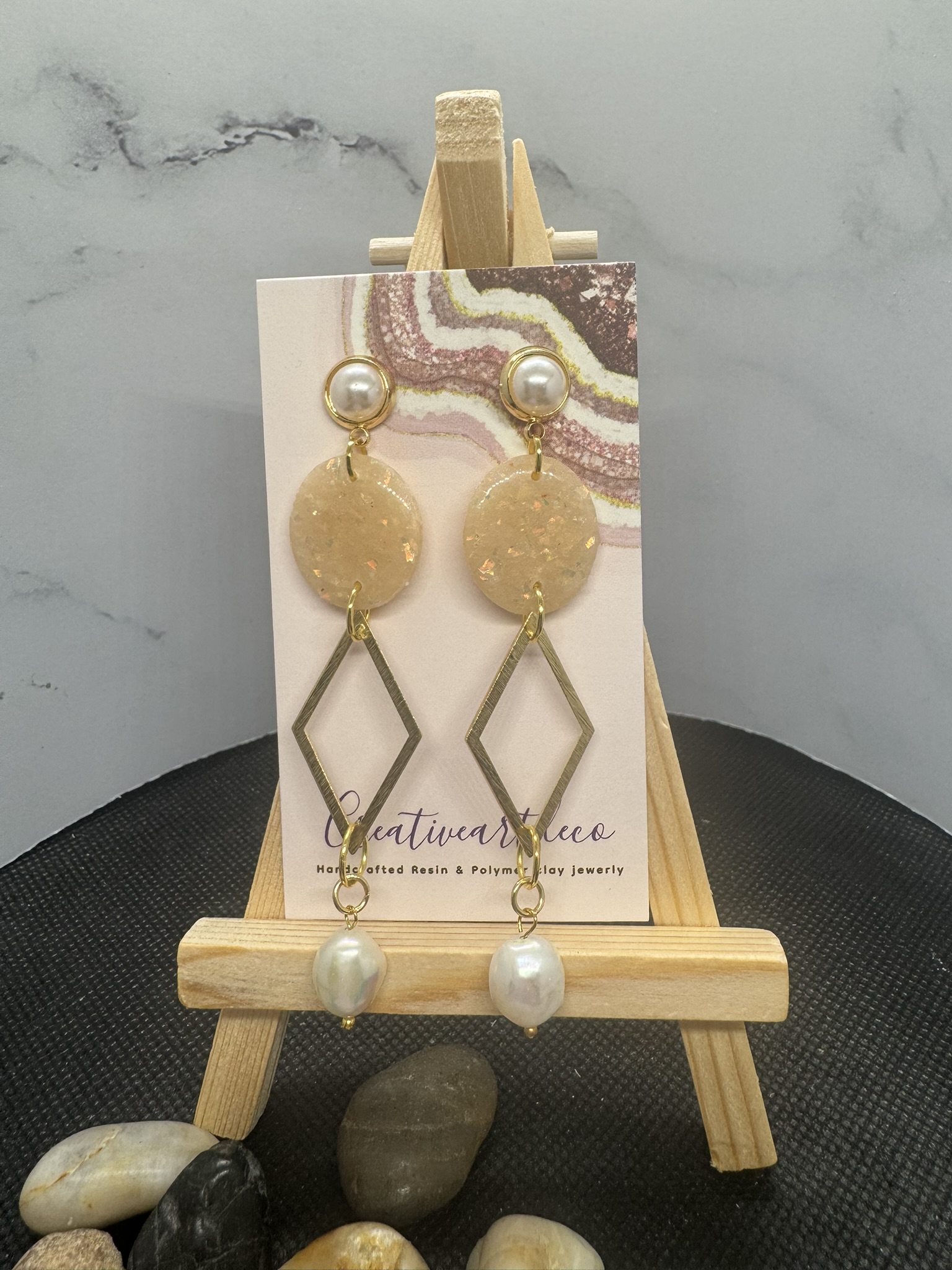 Faux Opal and Fresh Water Pearl Dangles
