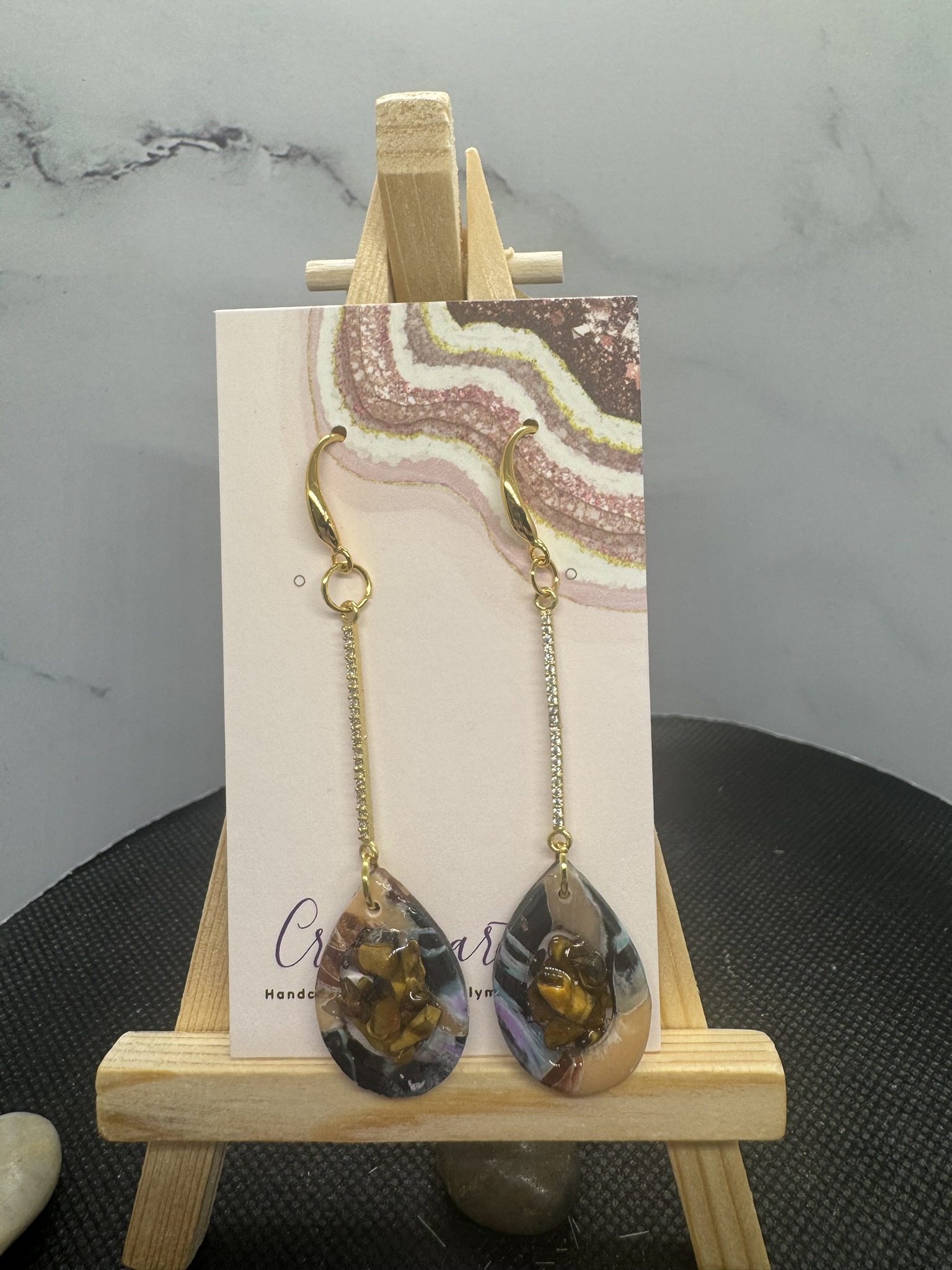 Tiger eye and Zirconia Chip Dangles