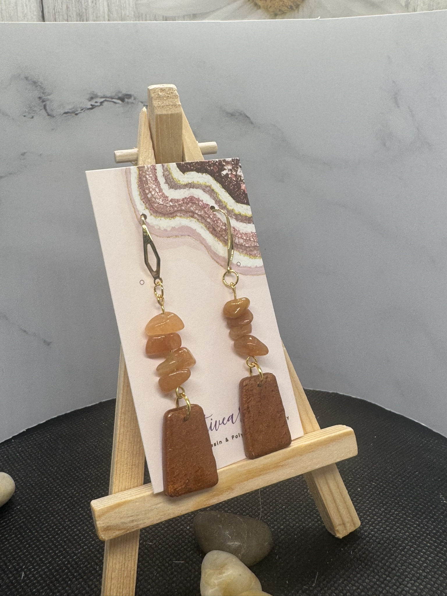 Metallic Bronze and Gemstone Dangle Earrings