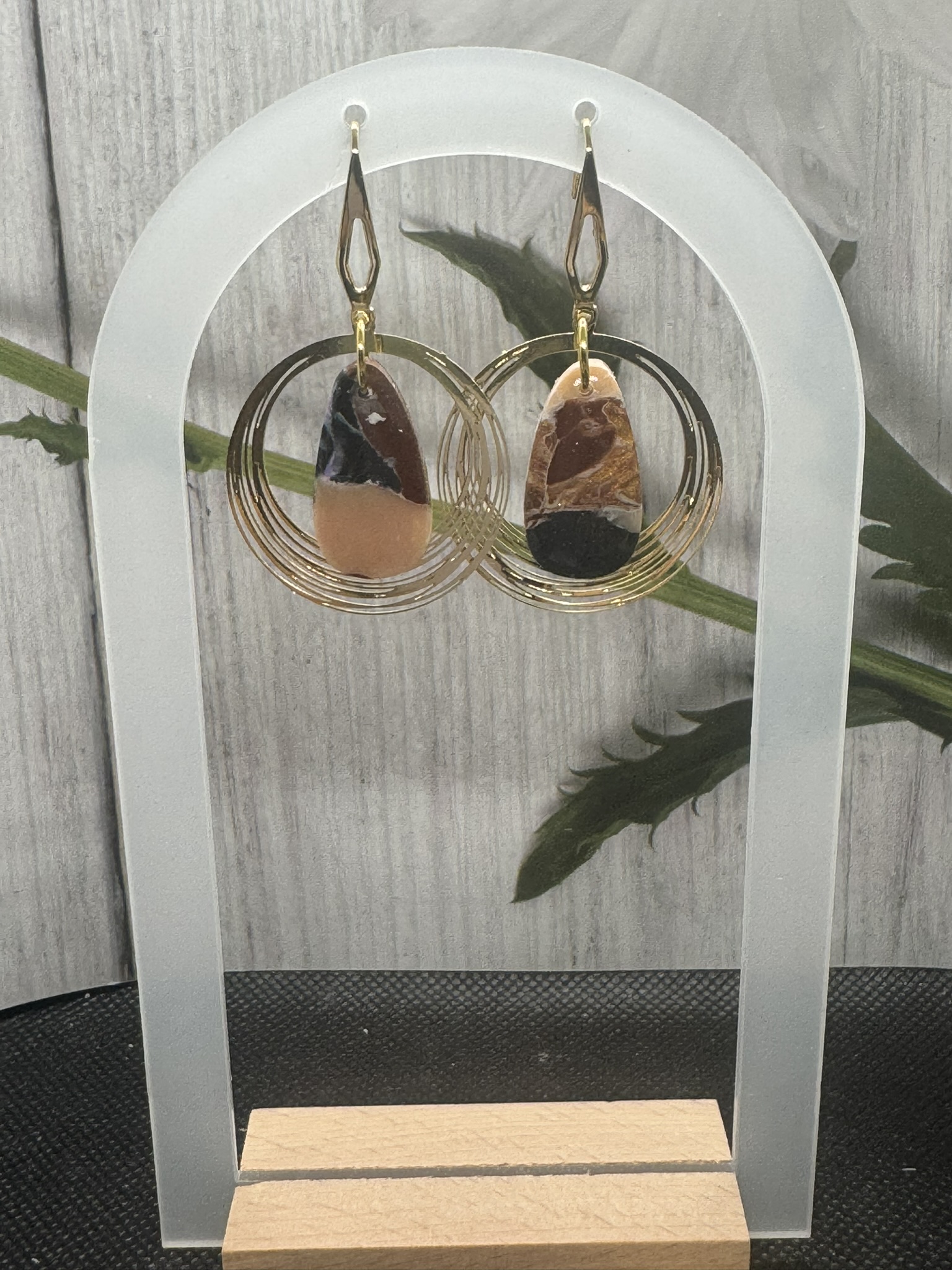 Faux Stone and Gold Swirl Earrings