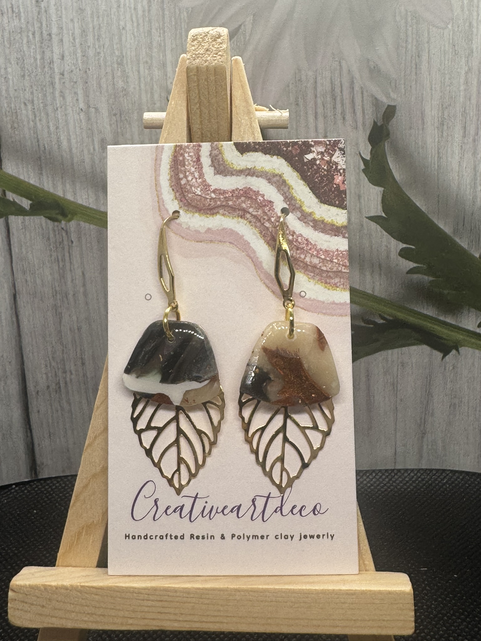 Resin and Polymer Clay Leaf Earrings