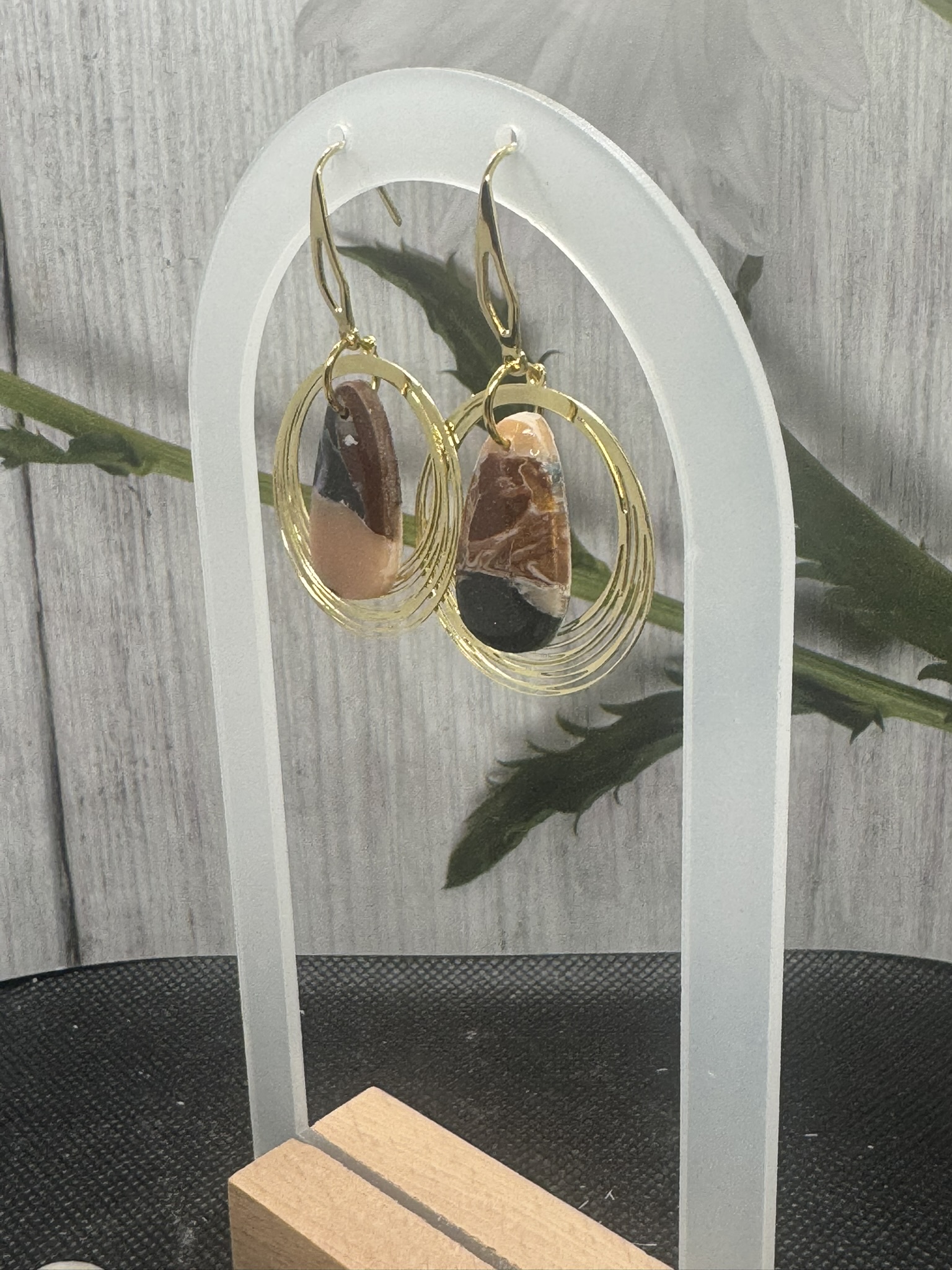 Faux Stone and Gold Swirl Earrings