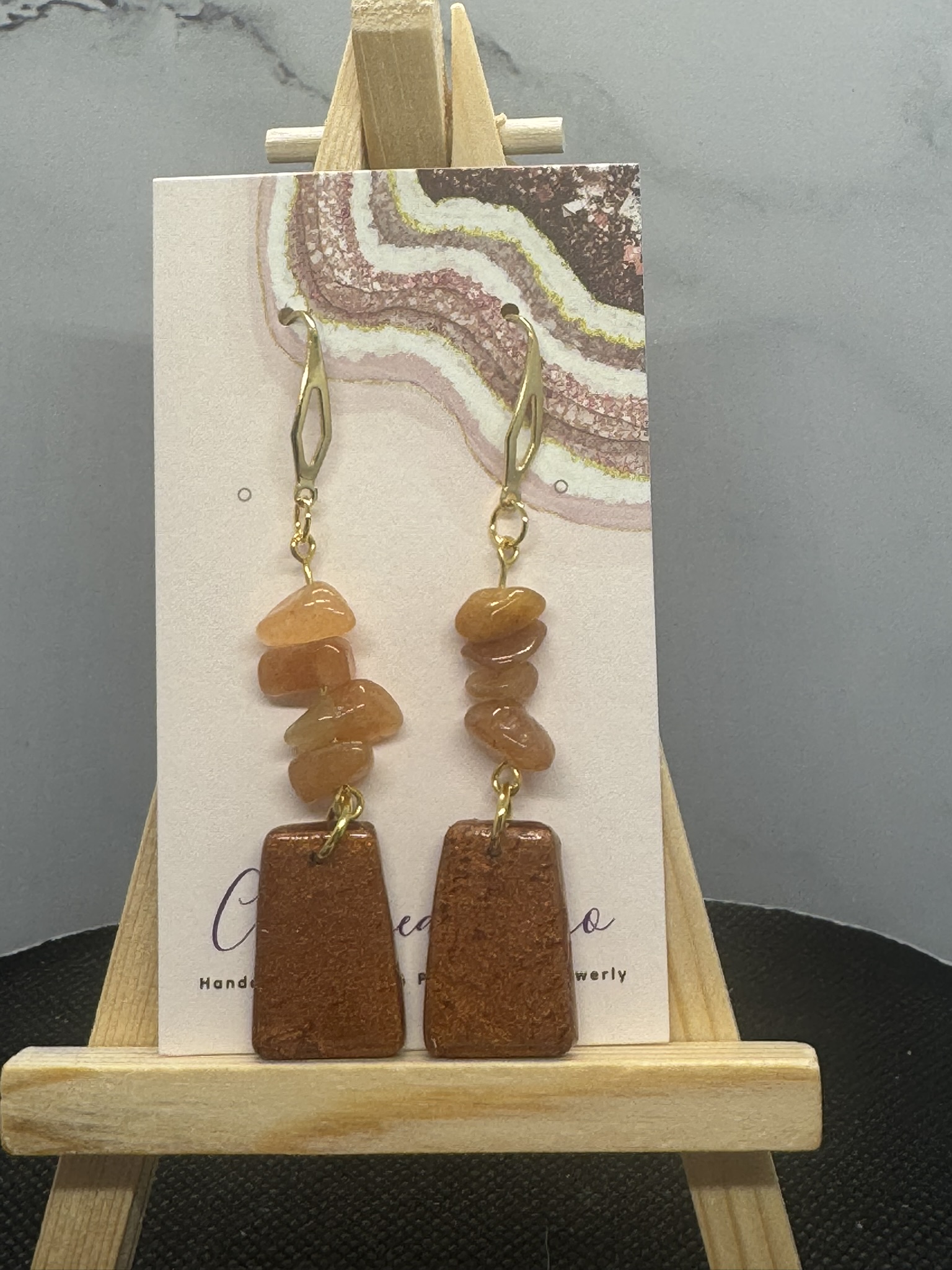 Metallic Bronze and Gemstone Dangle Earrings