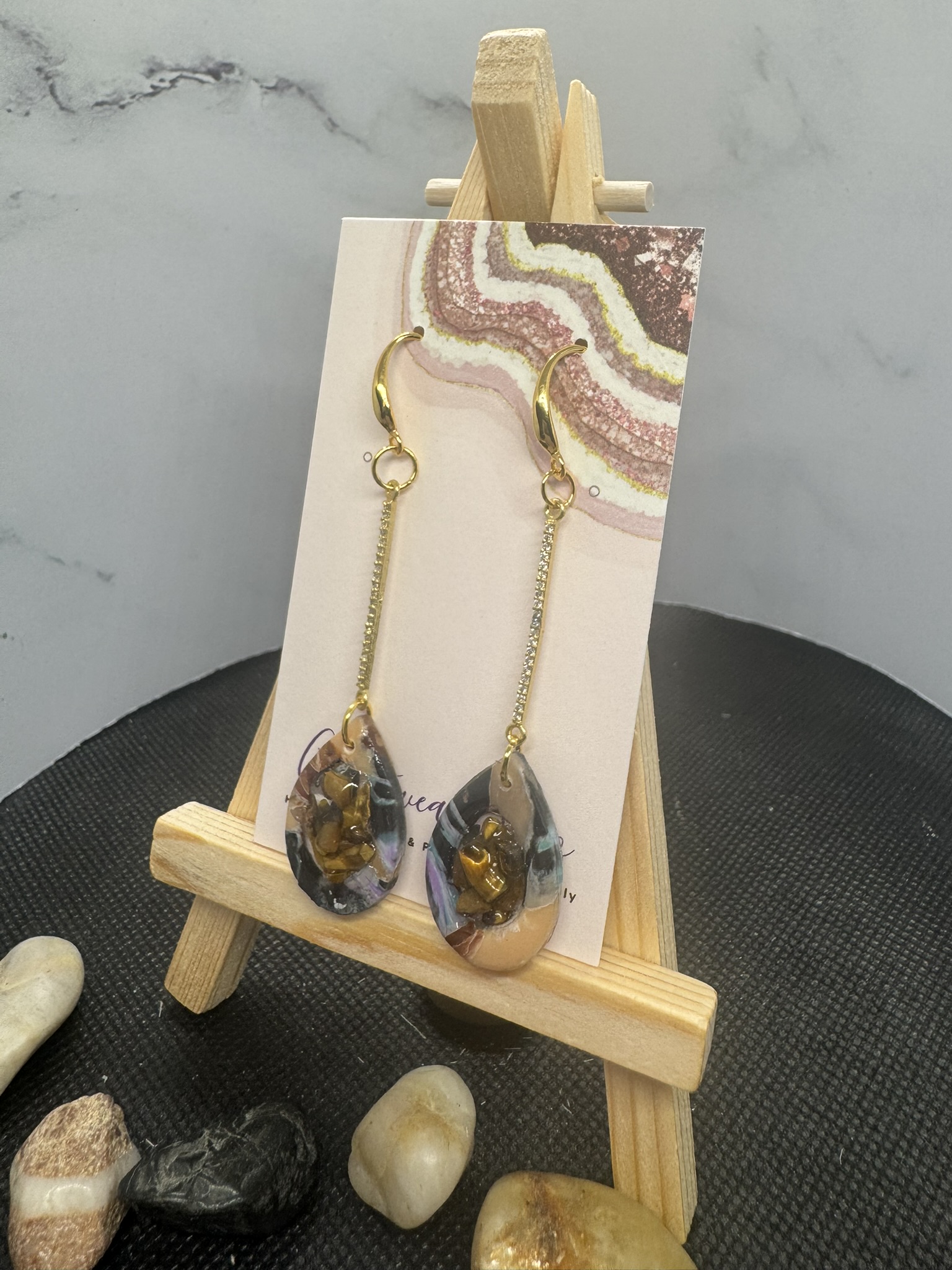 Tiger eye and Zirconia Chip Dangles