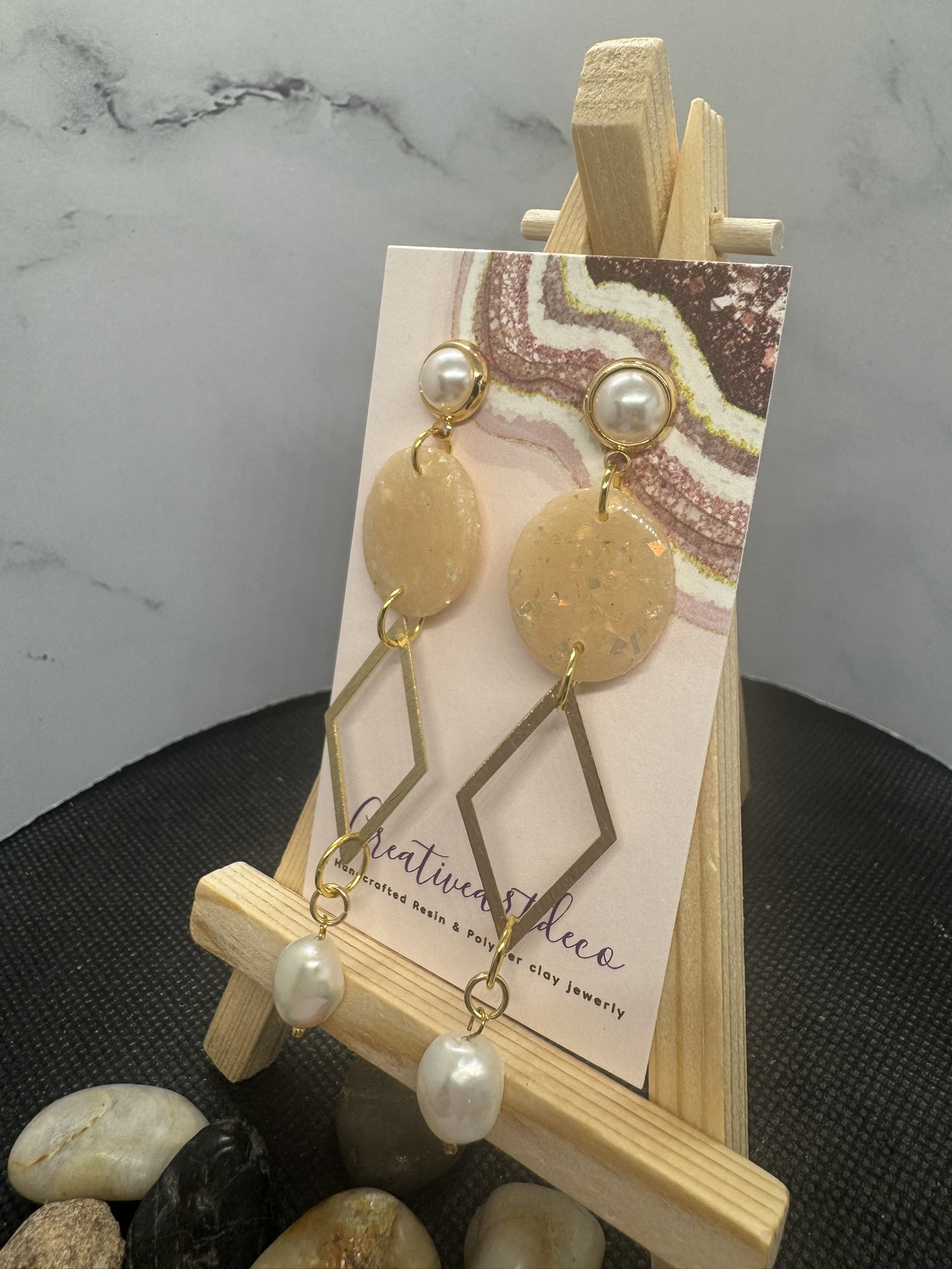 Faux Opal and Fresh Water Pearl Dangles
