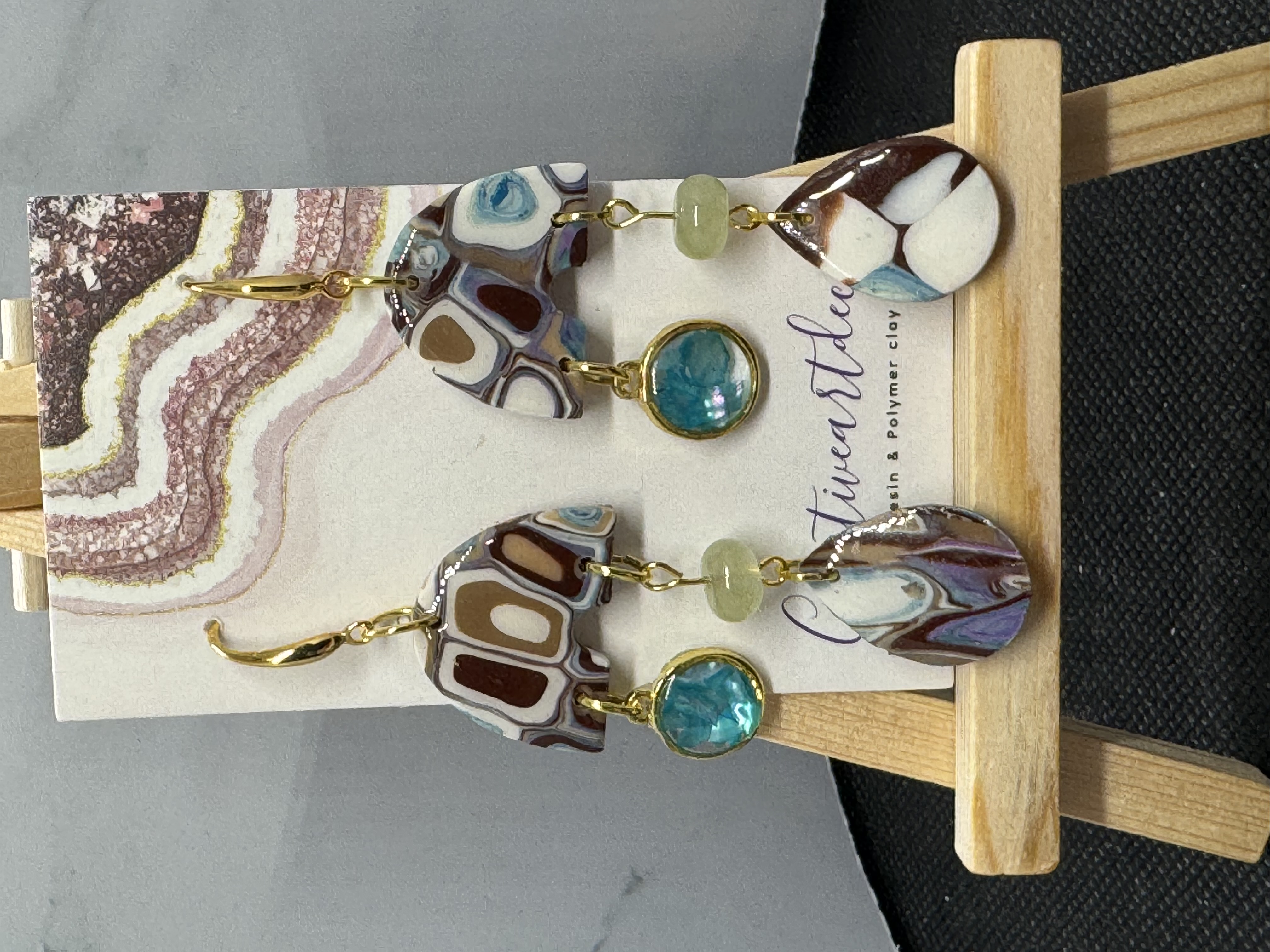 Geometric Statement Abalone and Gemstone Dangles
