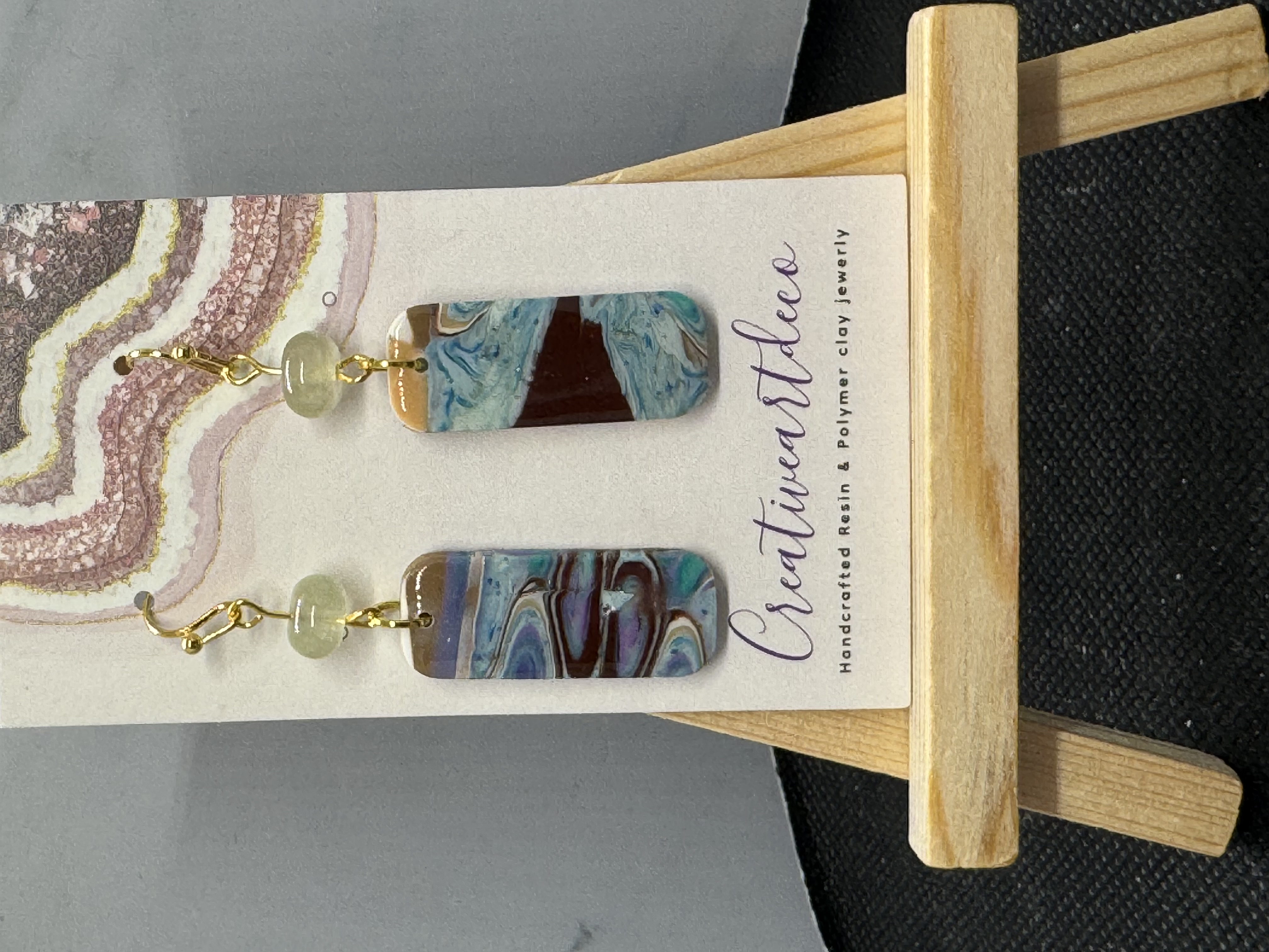 Handcrafted Gemstone Bead and Clay Dangle Earrings