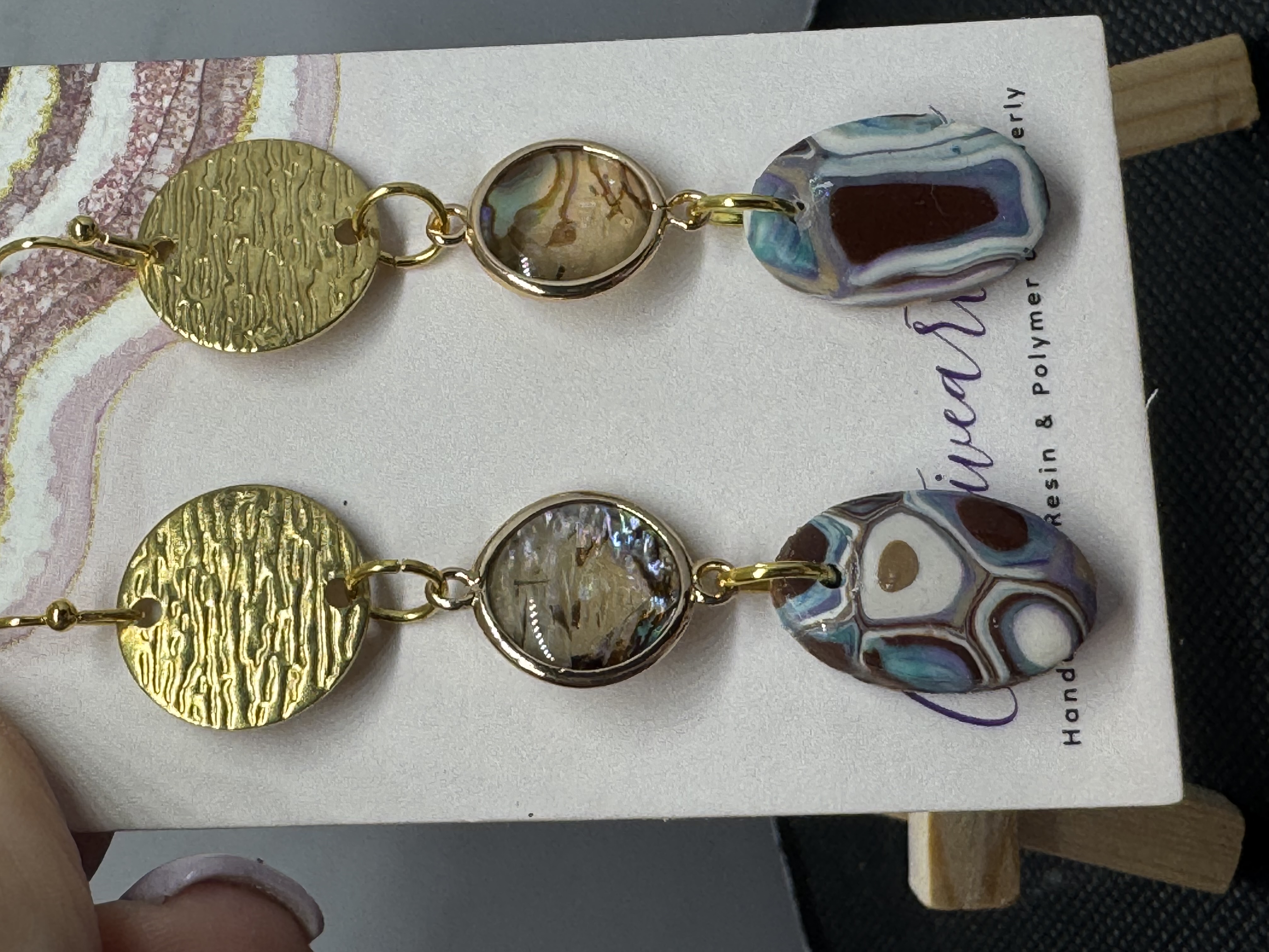 Faux Stone Clay and Abalone Earrings