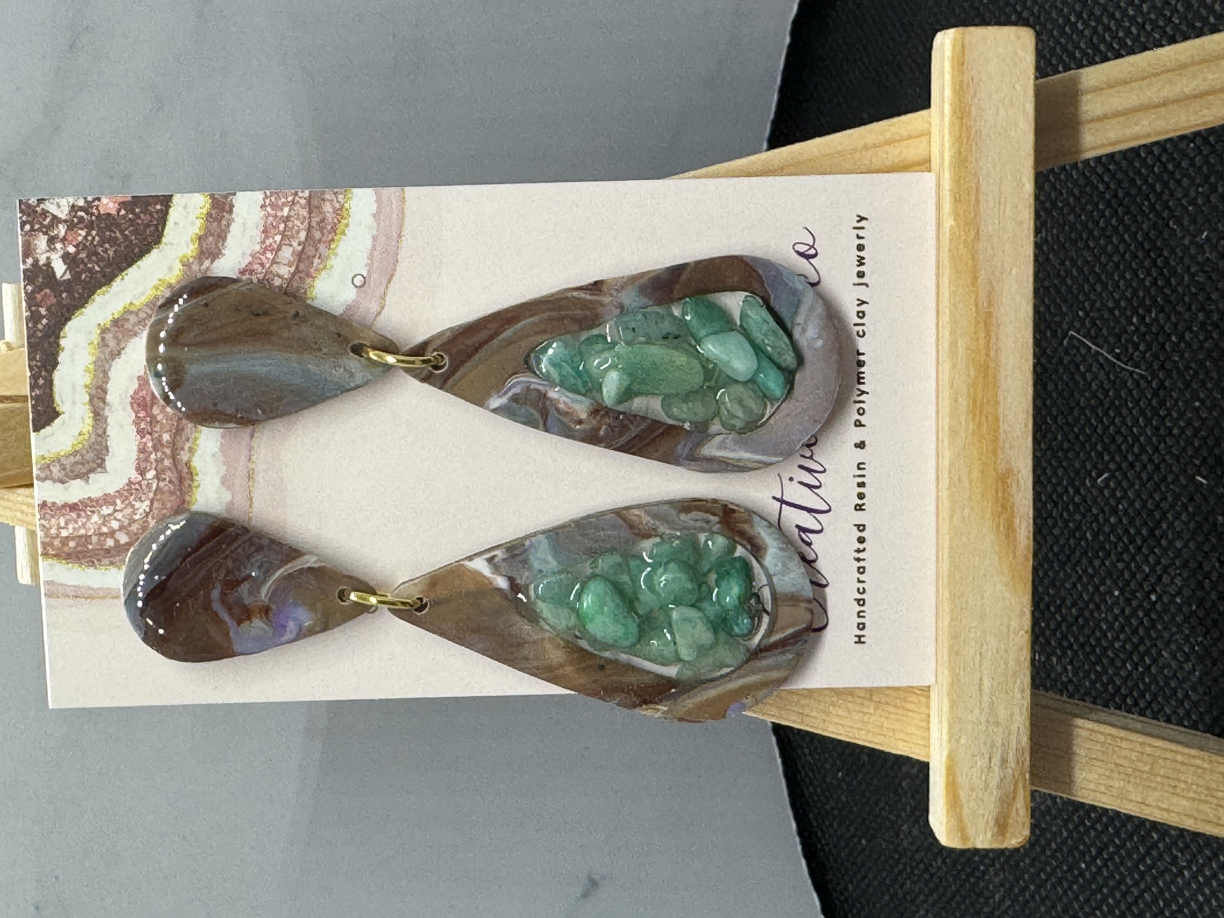 Open Tear Drop Faux Clay and Green Jasper