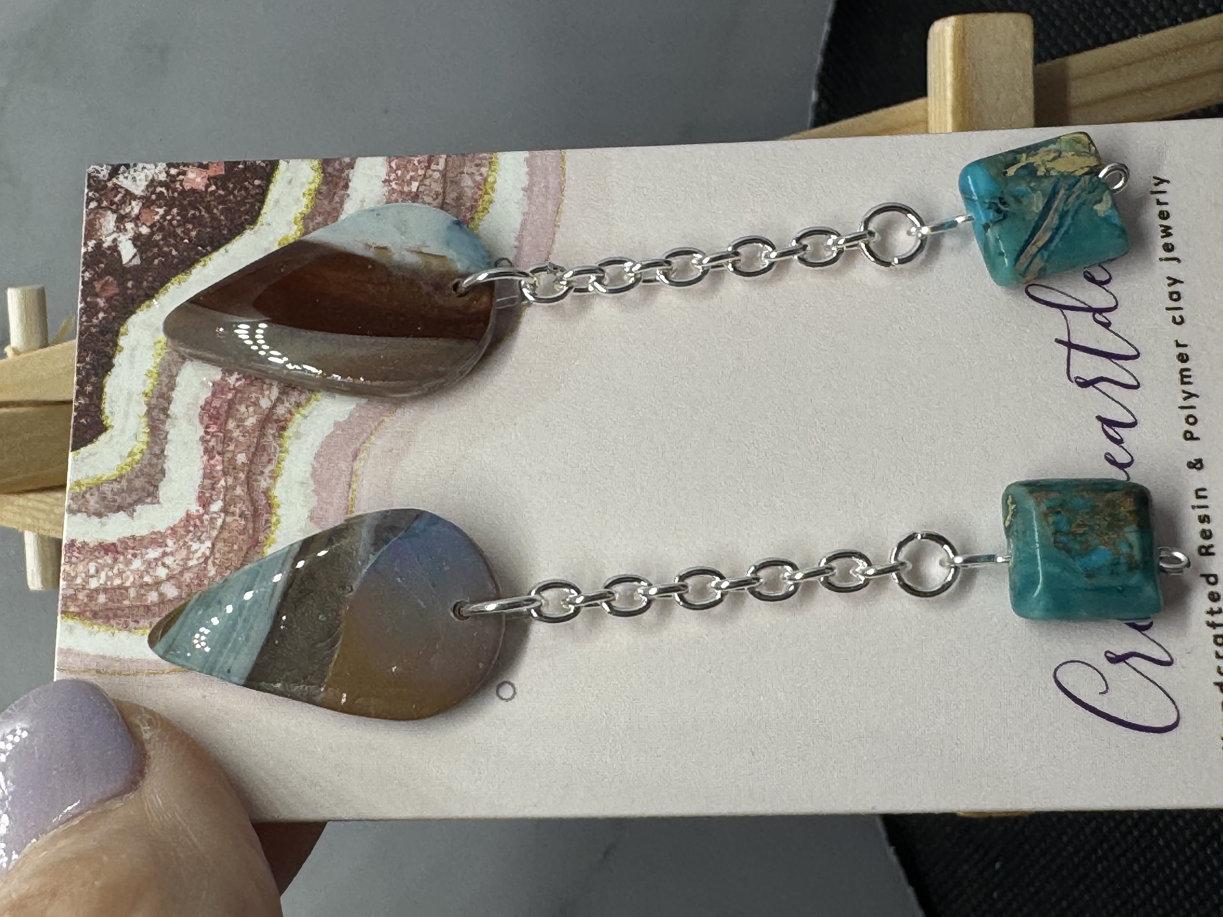 Faux Stone and Turquoise Dangles