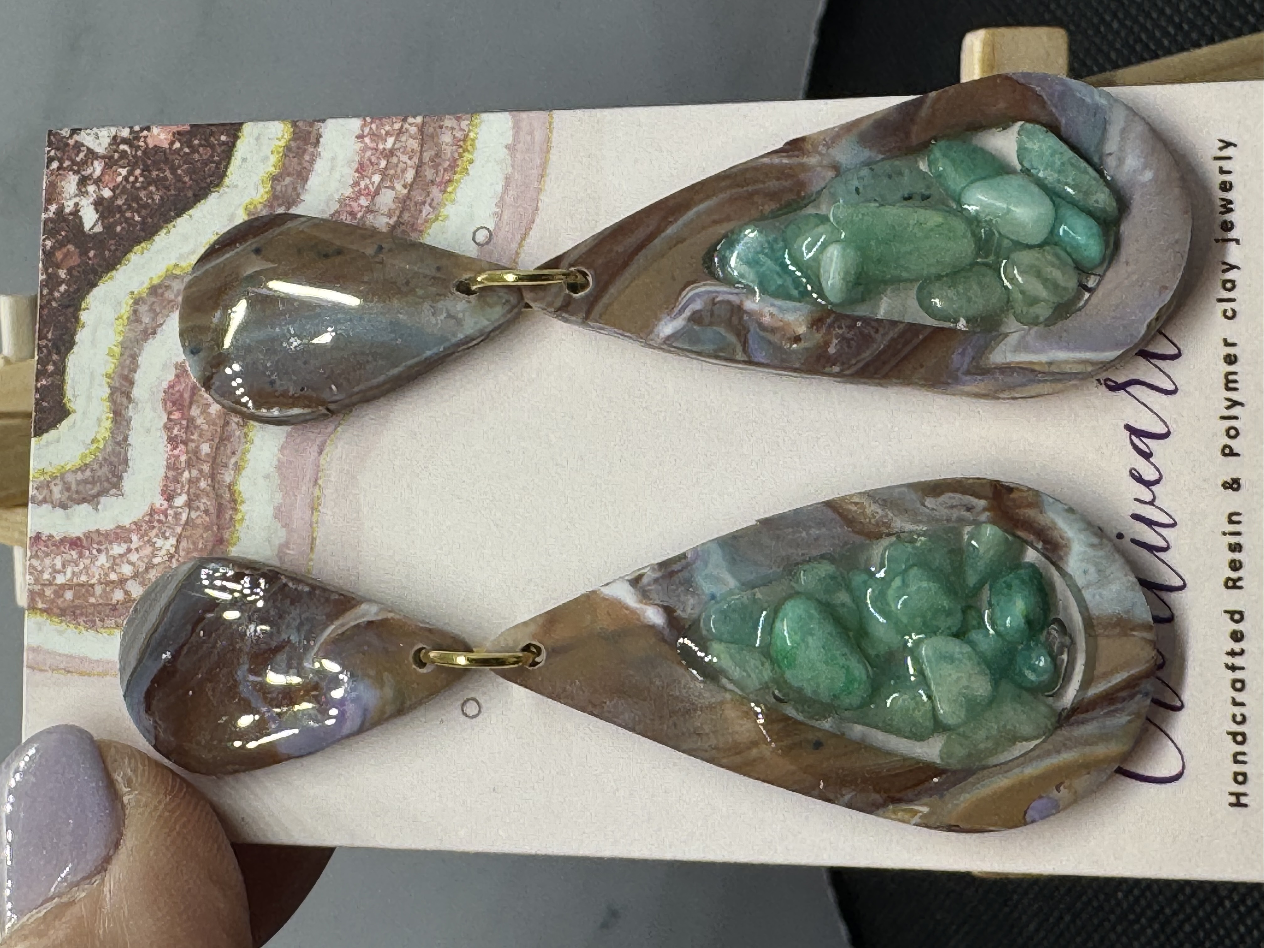 Open Tear Drop Faux Clay and Green Jasper