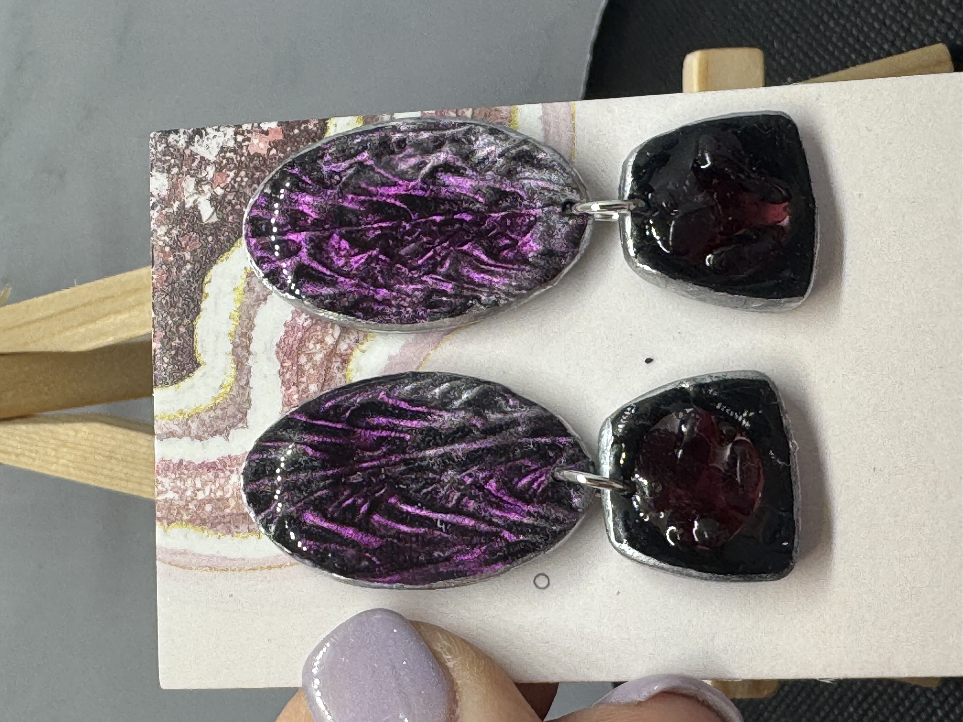 Purple, Gray Garnet Earrings