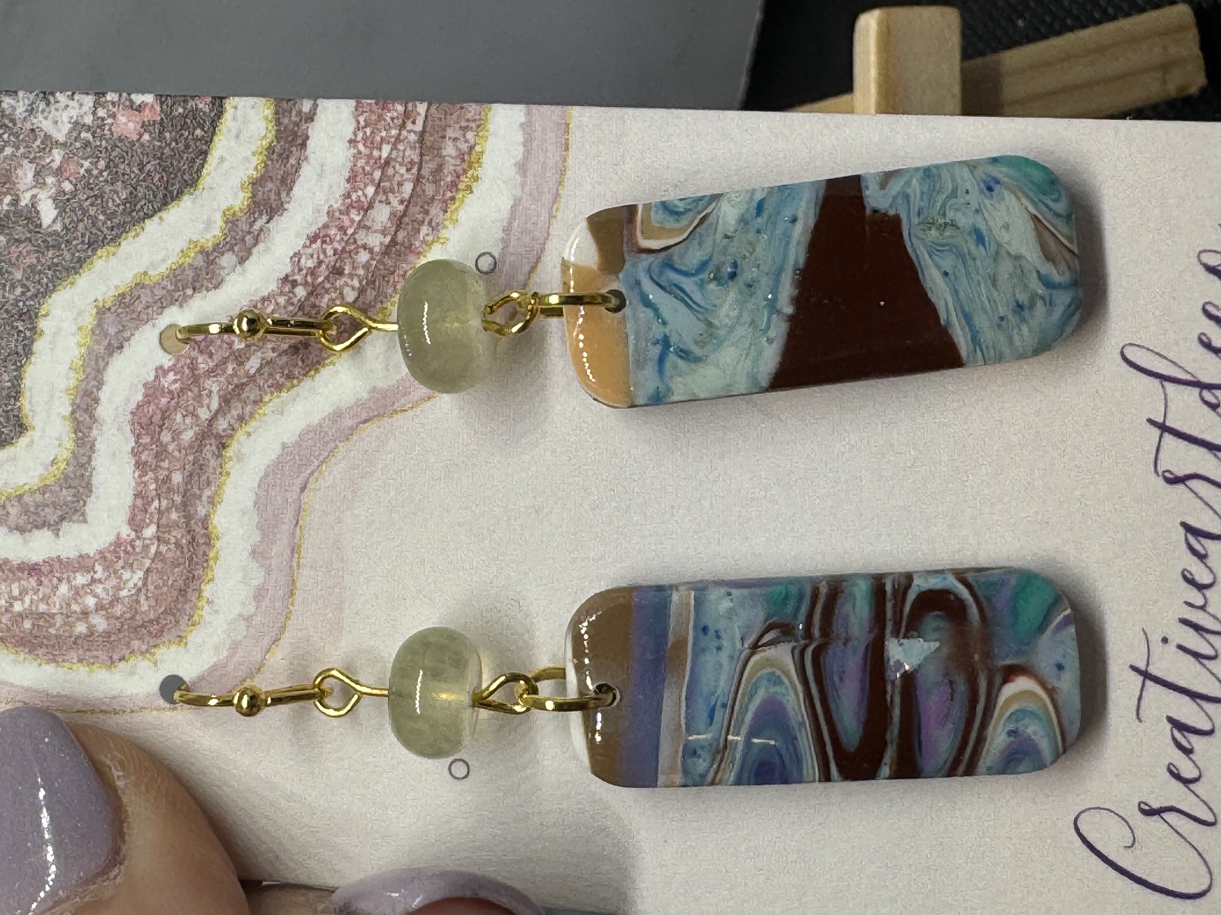 Handcrafted Gemstone Bead and Clay Dangle Earrings