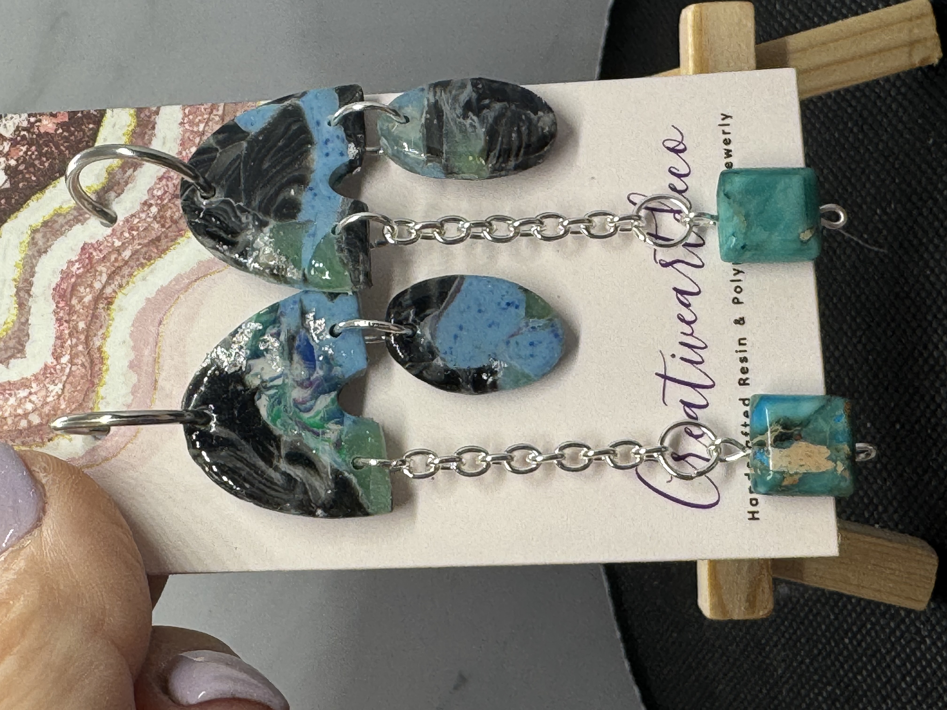 Geometric Statement Turquoise Chain Earrings