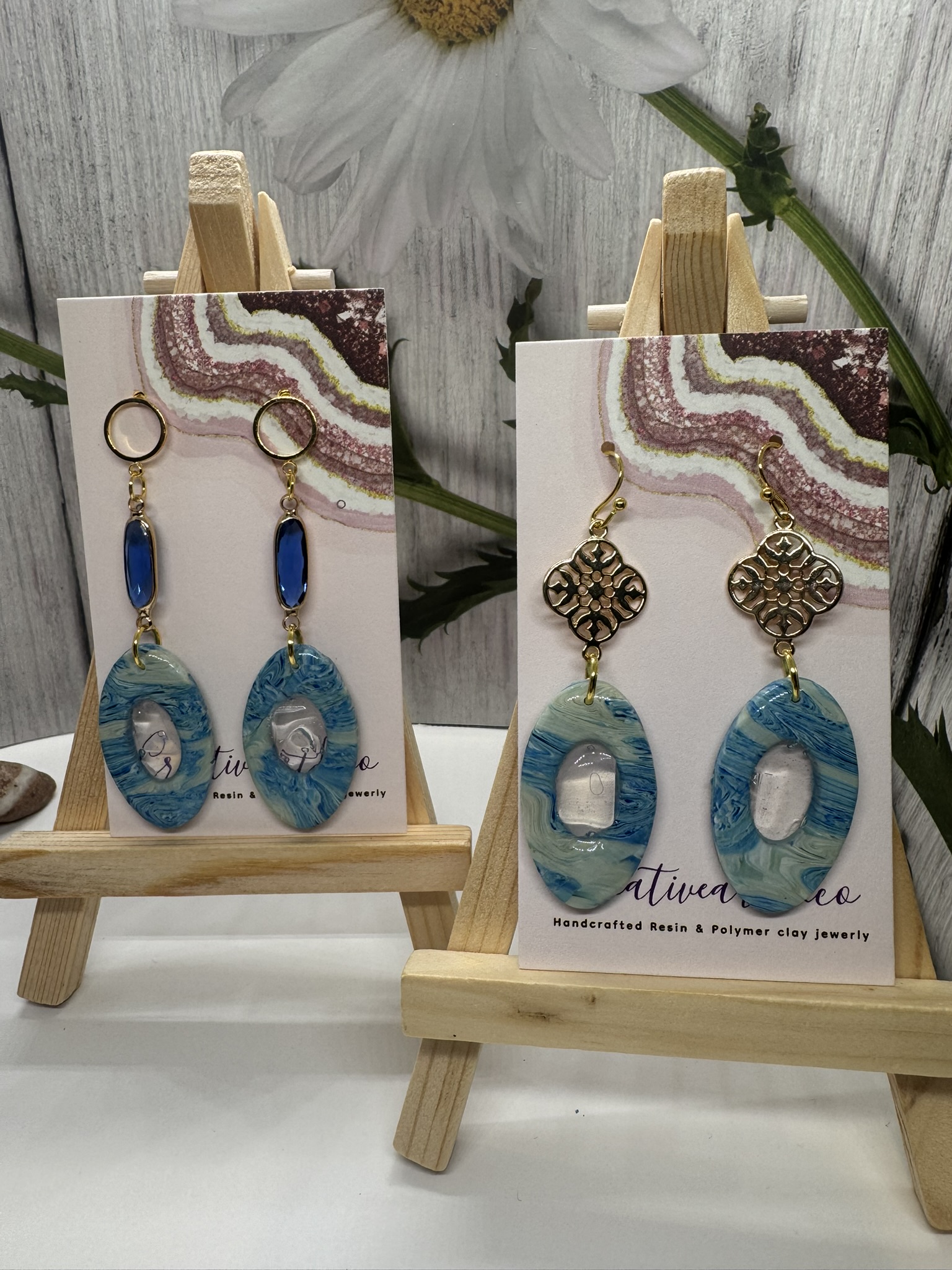 Faux Oval Blue Scheelite with Genuine Moonstone (2 styles)