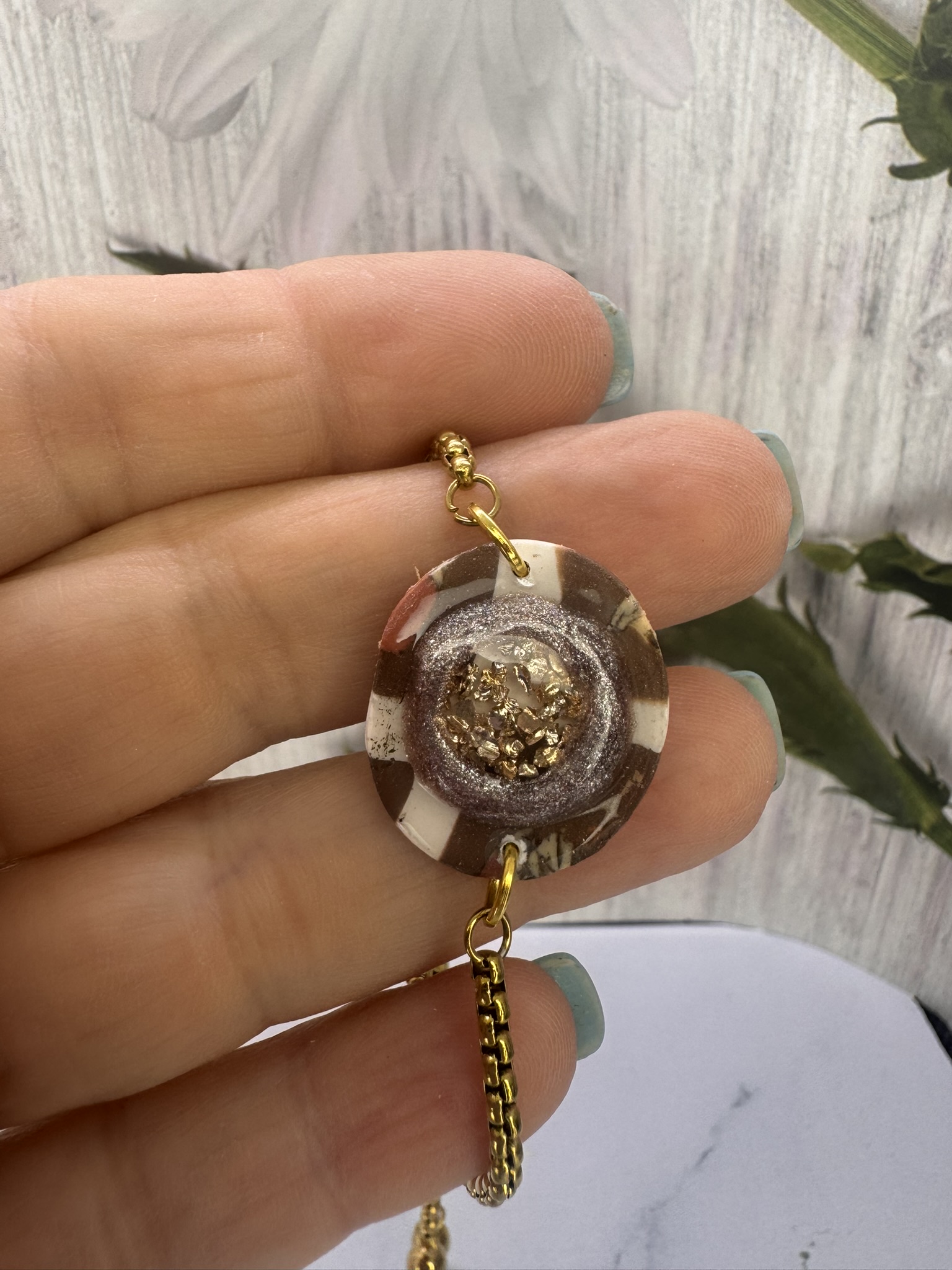 Faux Clay Stone Gold and Silver Bracelets