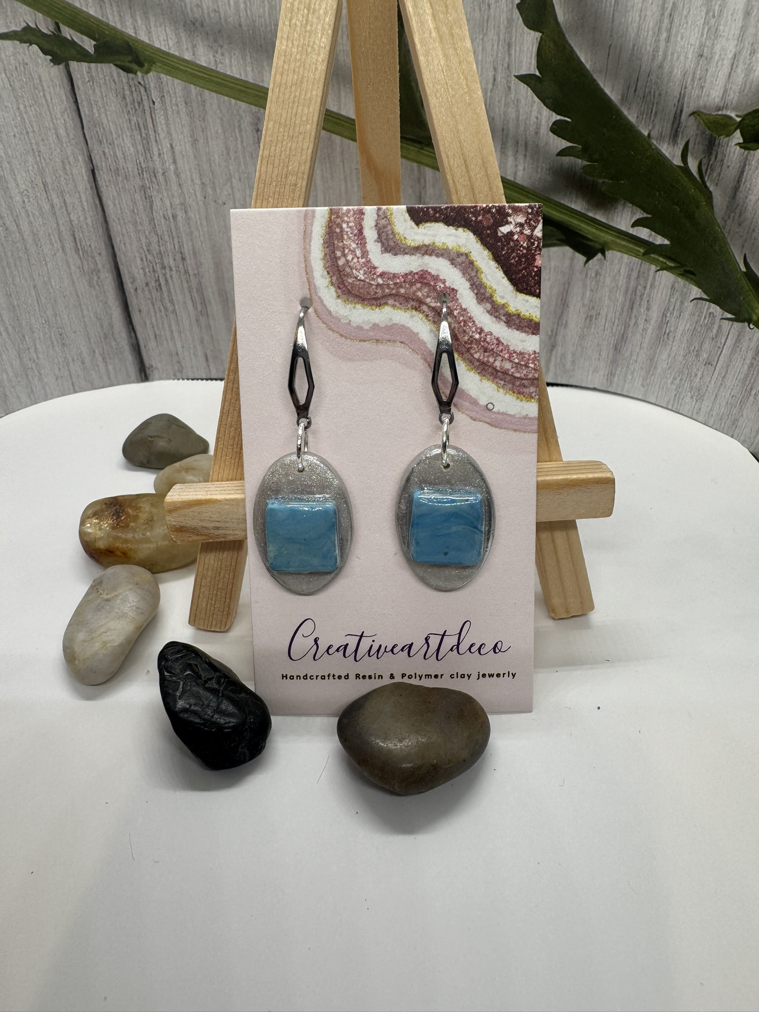 Faux Moonstone and Blue Scheelite Drop Earrings