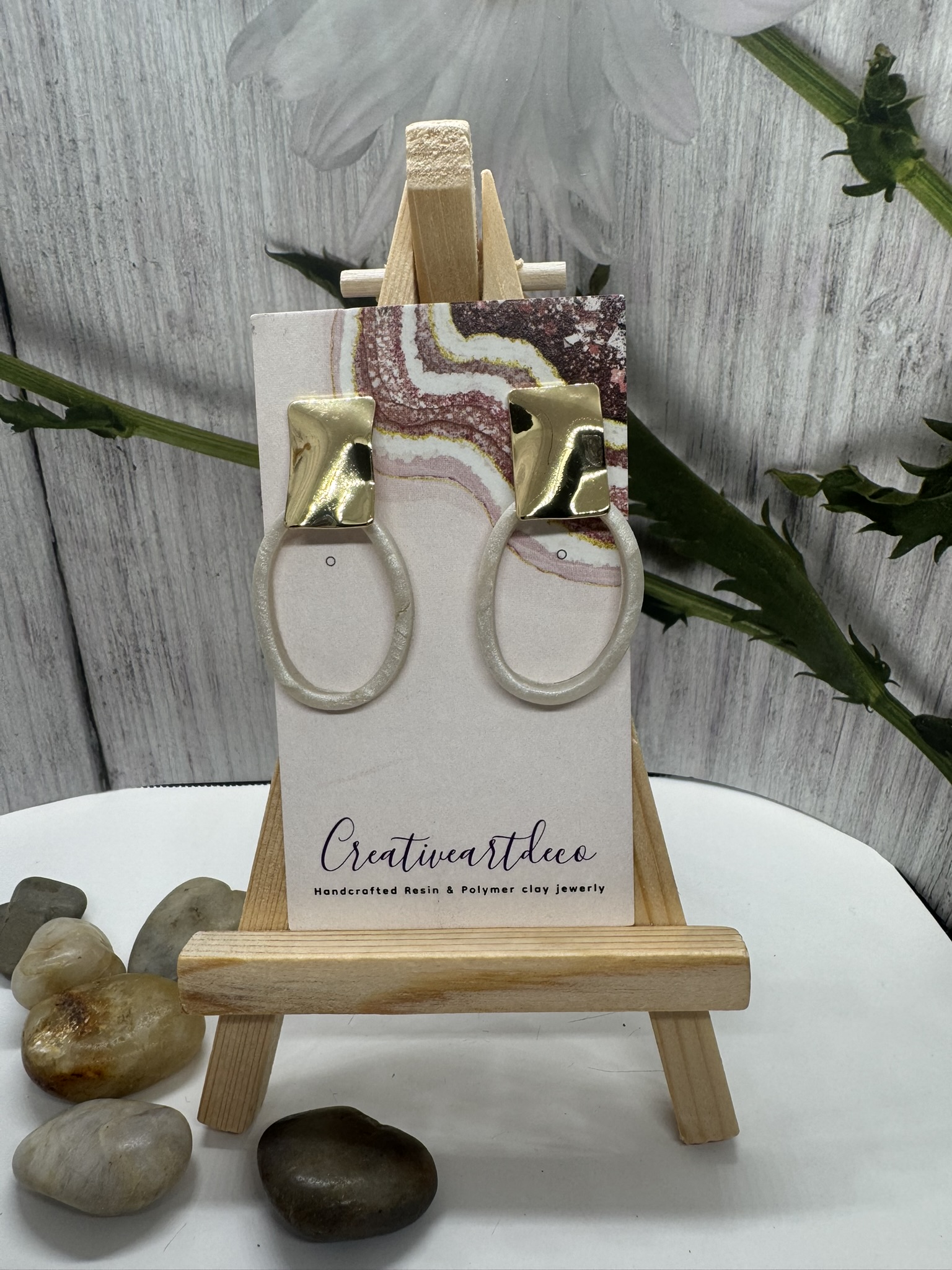 Faux Moonstone Open Ring with Hammered Post