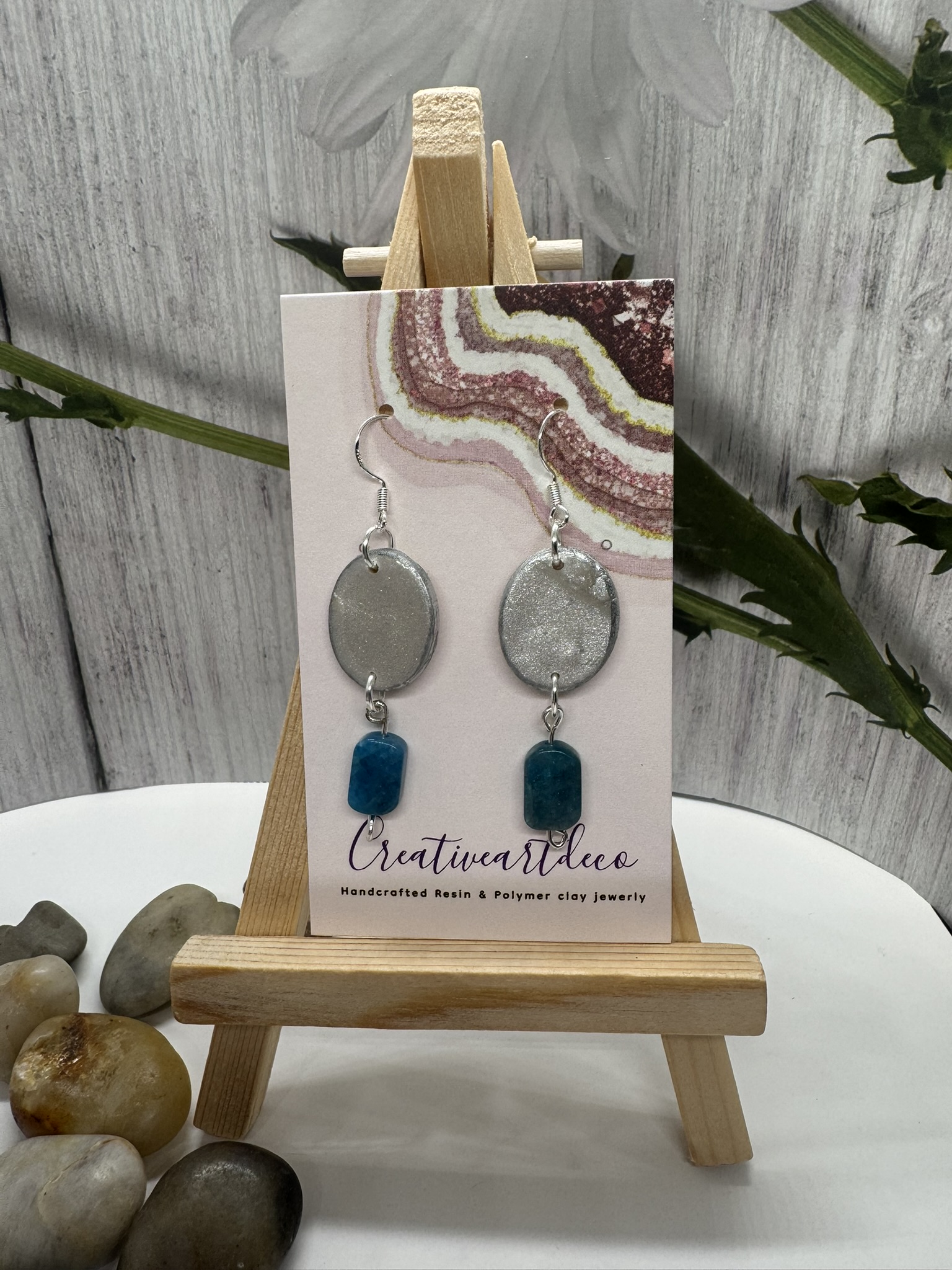 Faux Moonstone and Blue Gemstone Bead Dangle