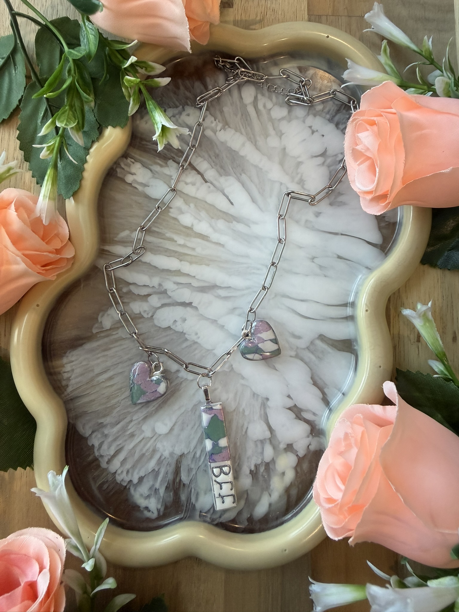 BFF marbleized Necklace