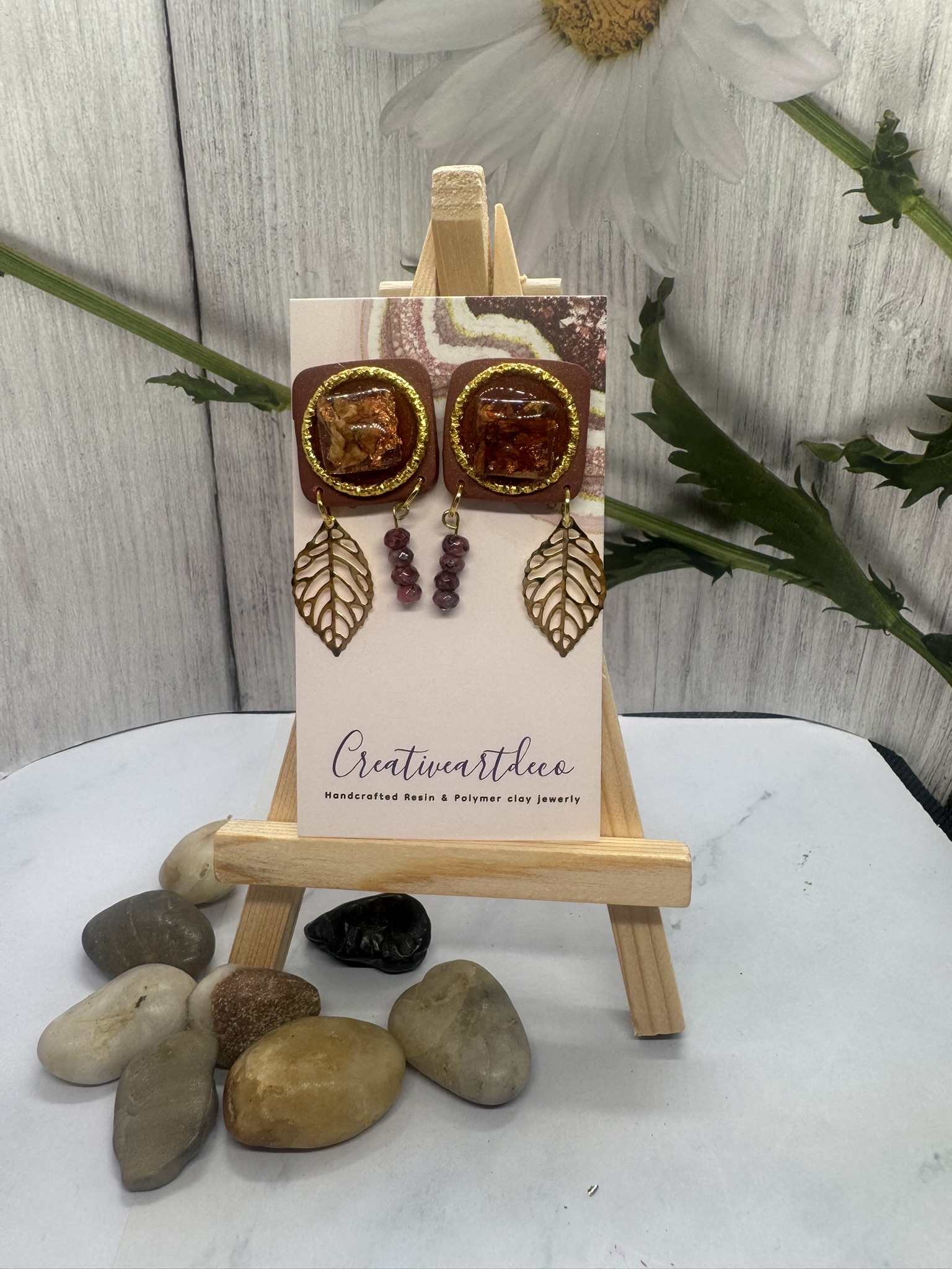 Clay and Resin Leaf Dangle Earrings