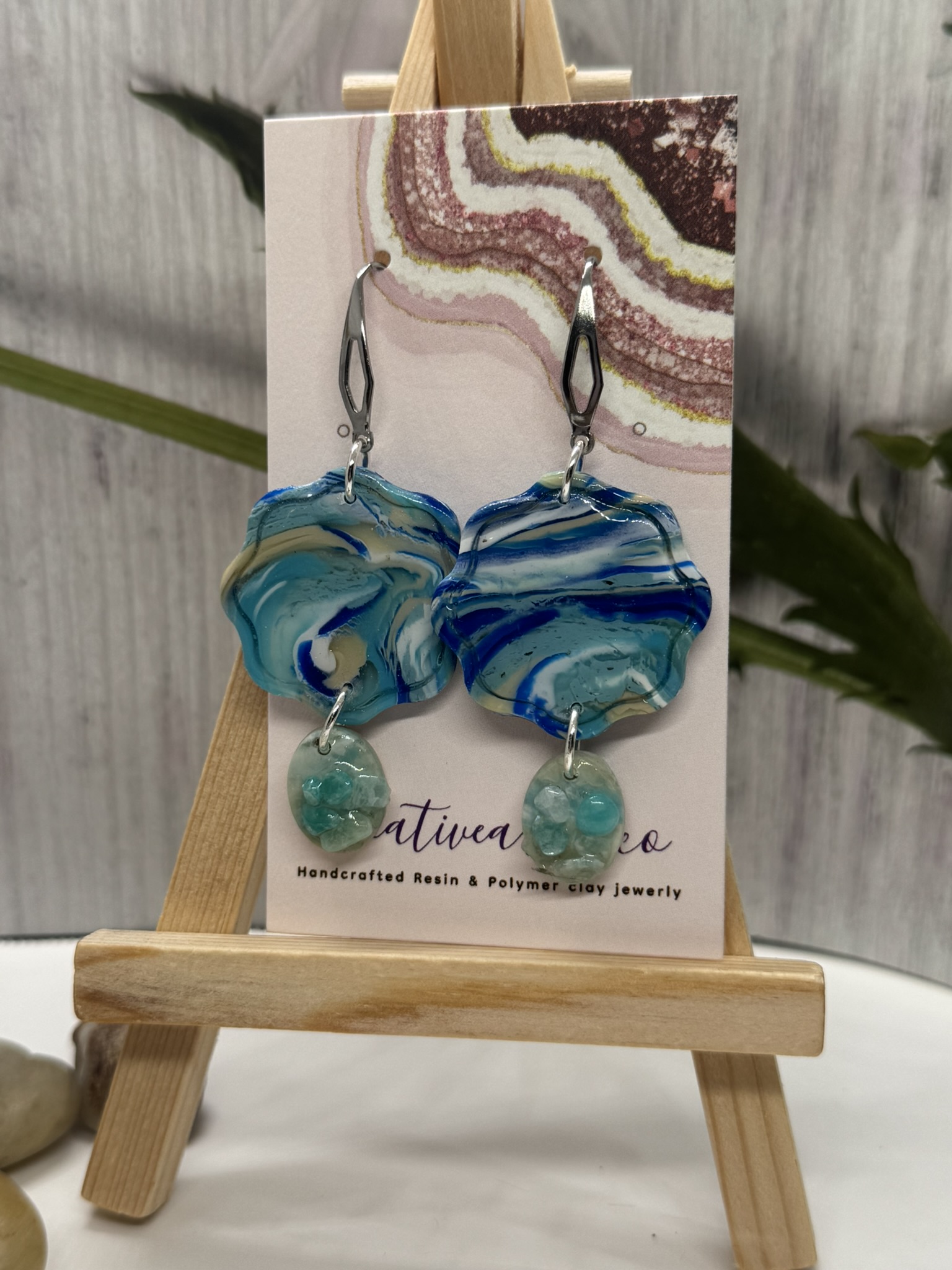 Organic Faux Blue Scheelite Circle with drop Stone layered with turquoise stones