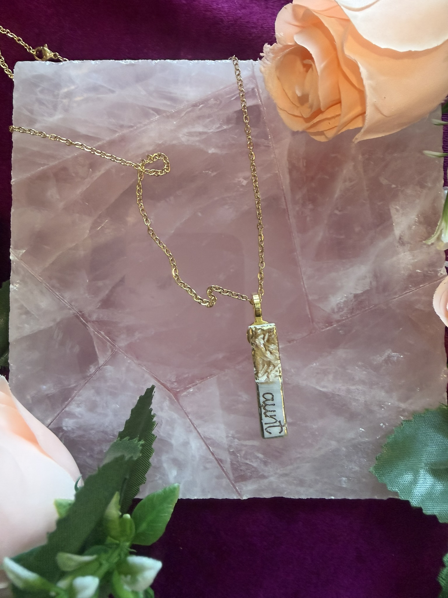 Gold Script Aunt Necklace