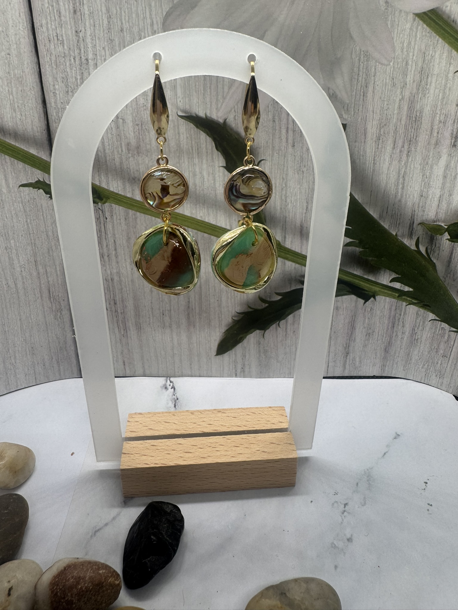 Faux Stone and Abalone Earrings
