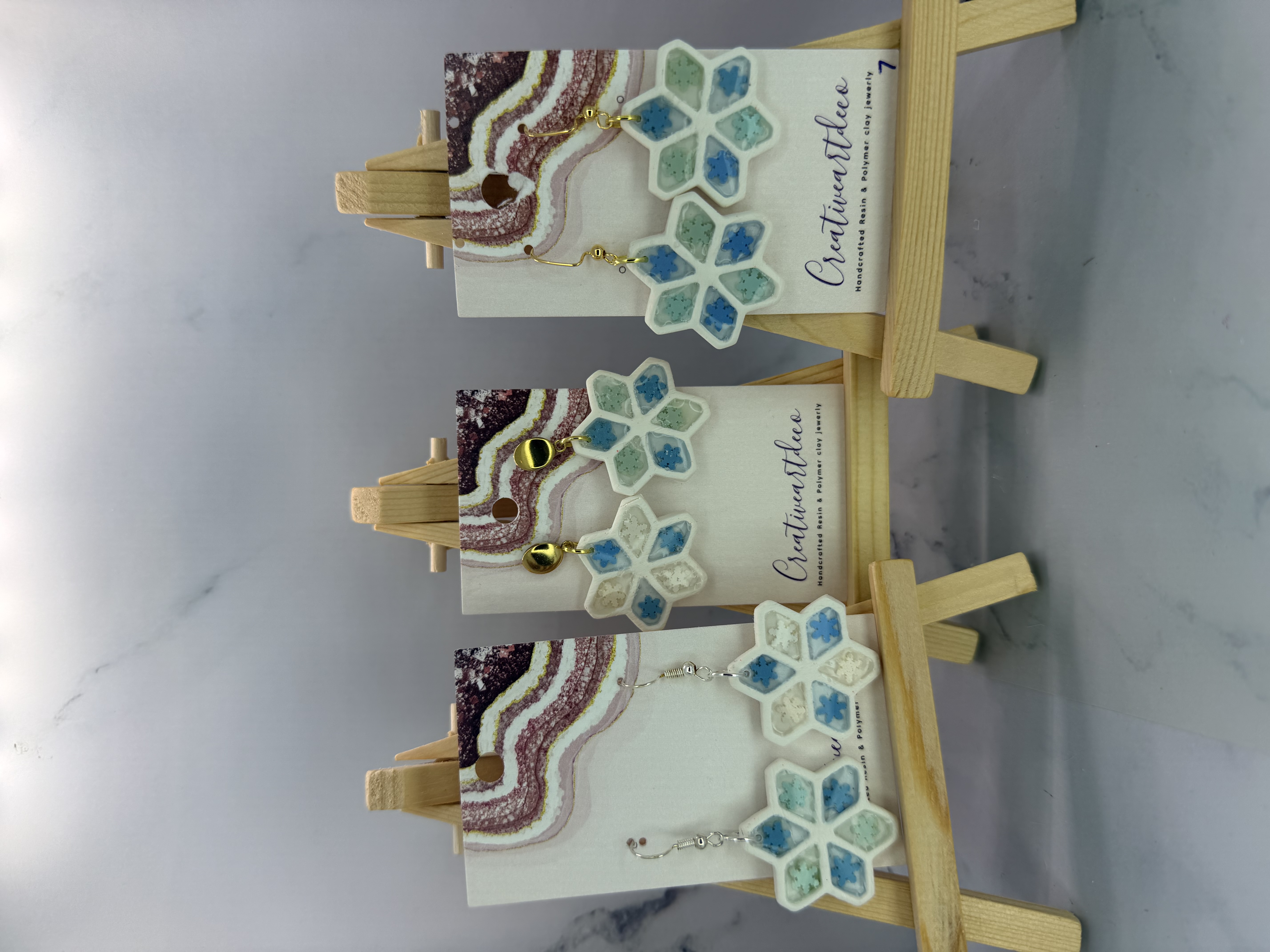 Clay and Resin Snowflake Earrings