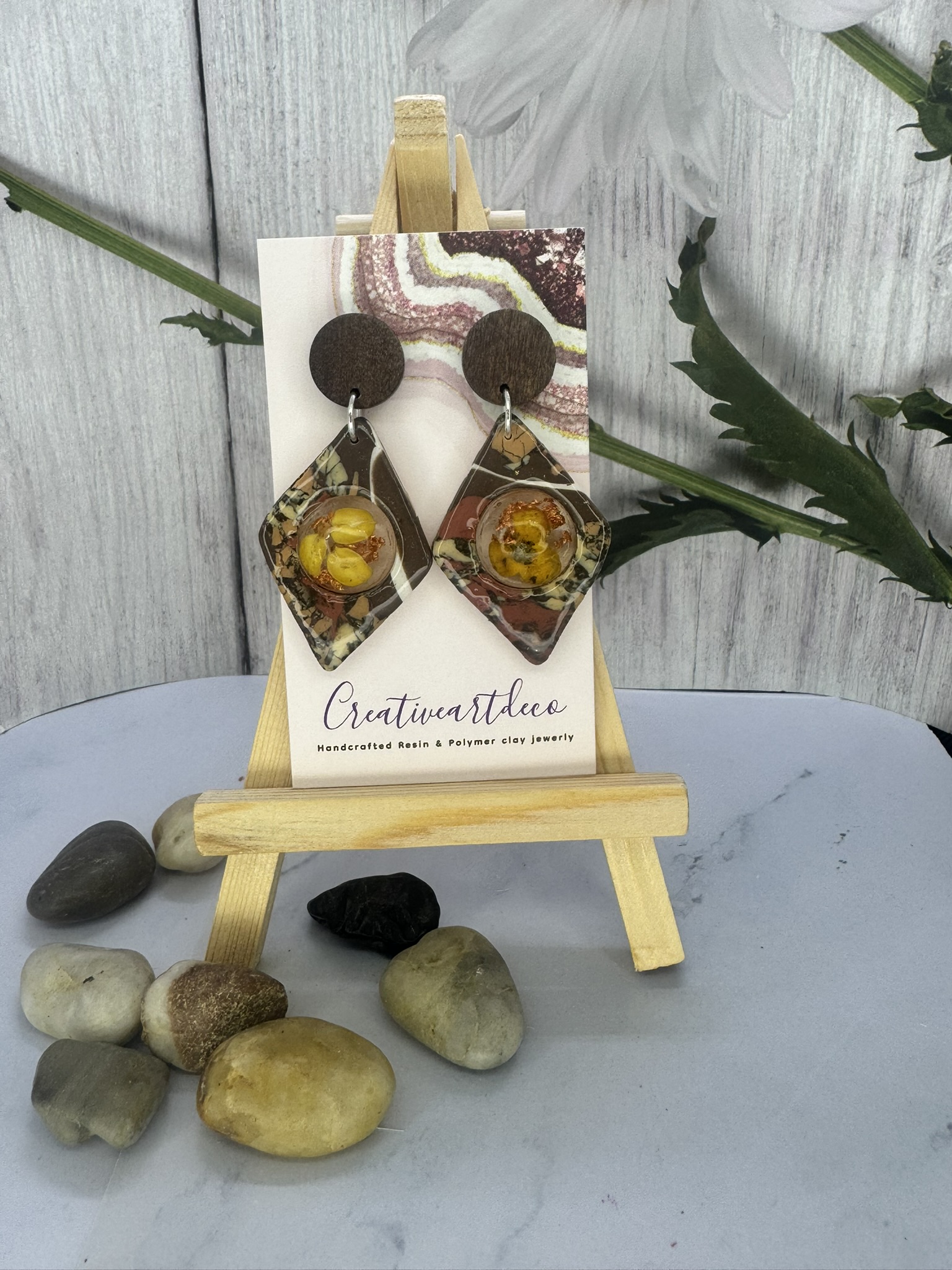 Terarza Faux Stone and Floral Resin and Wood Earrings