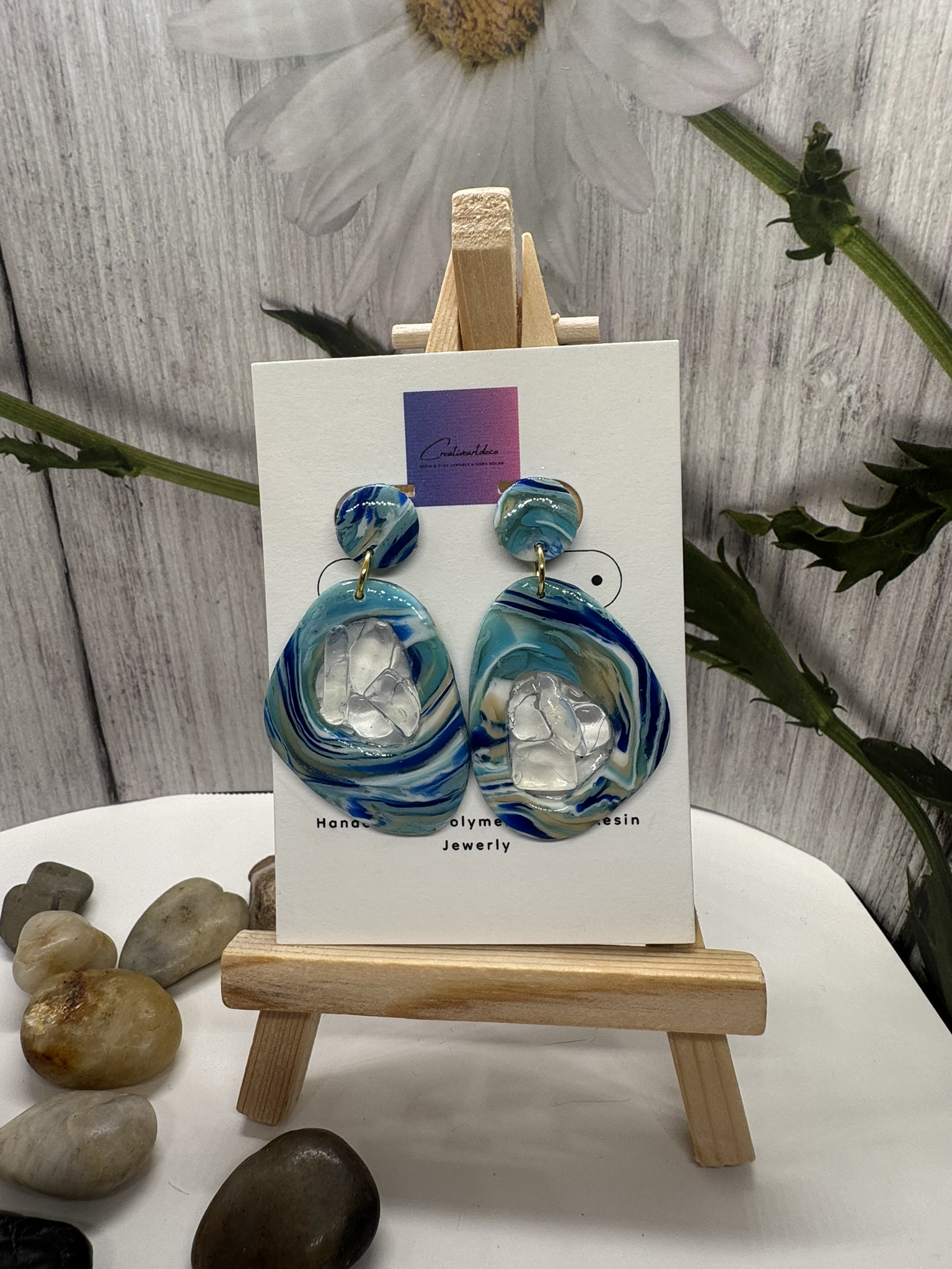 Organic Shape Faux Blue Scheelite with Genuine Moonstone