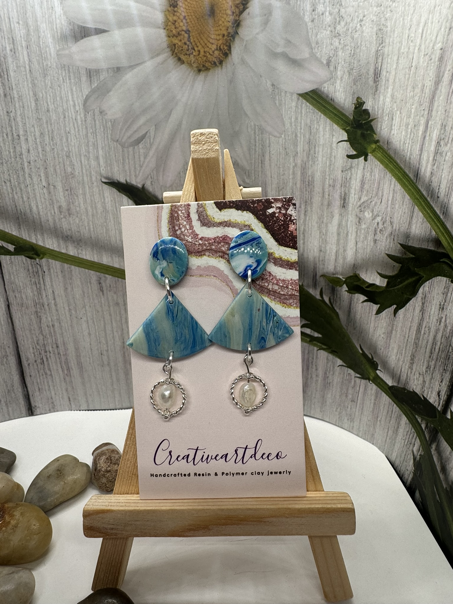 Faux Blue Scheelite and Fresh Water Pearl Drops