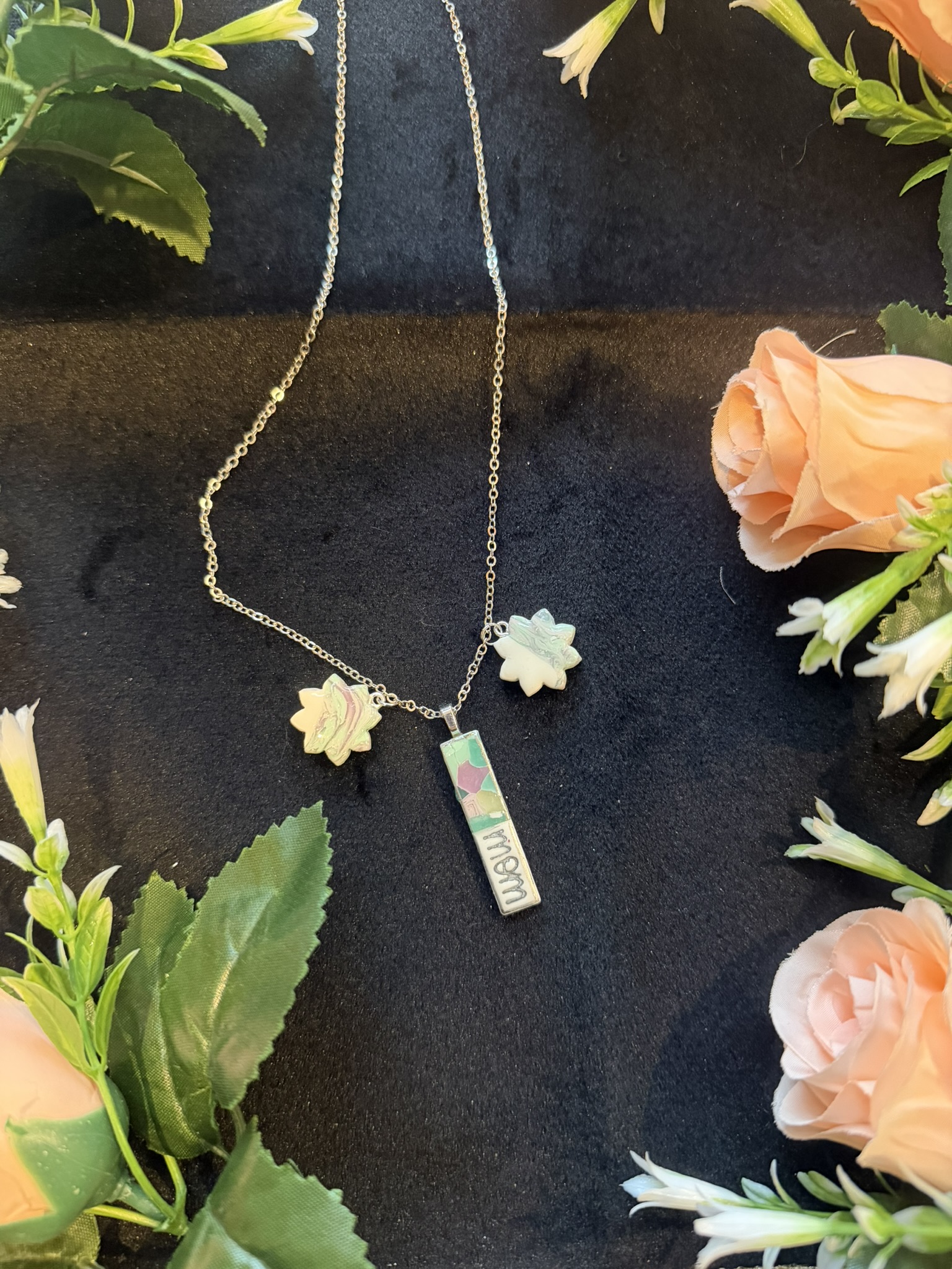 Mom and Floral Charm Necklace