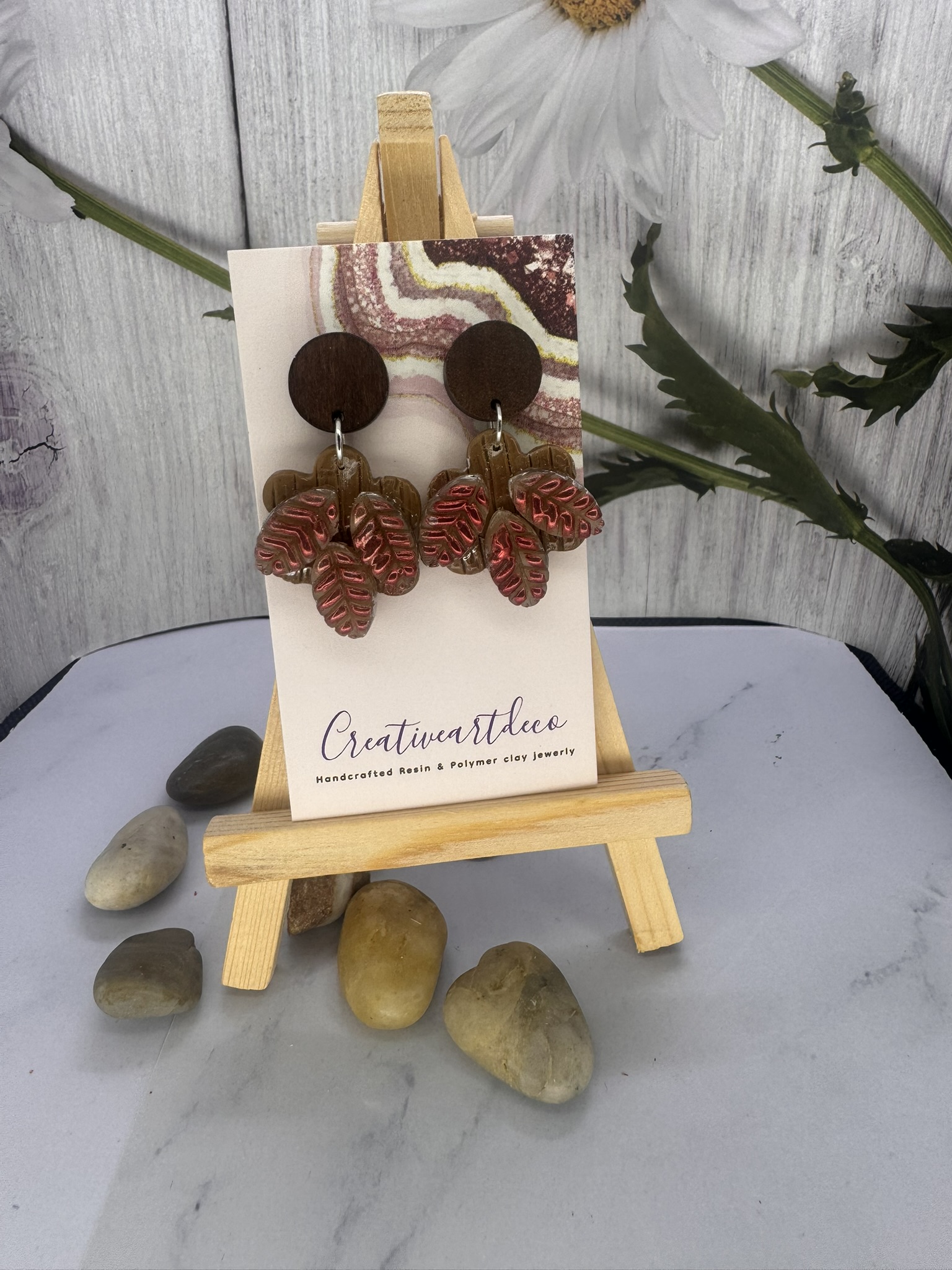 Shimmering Clay Leaf Earrings
